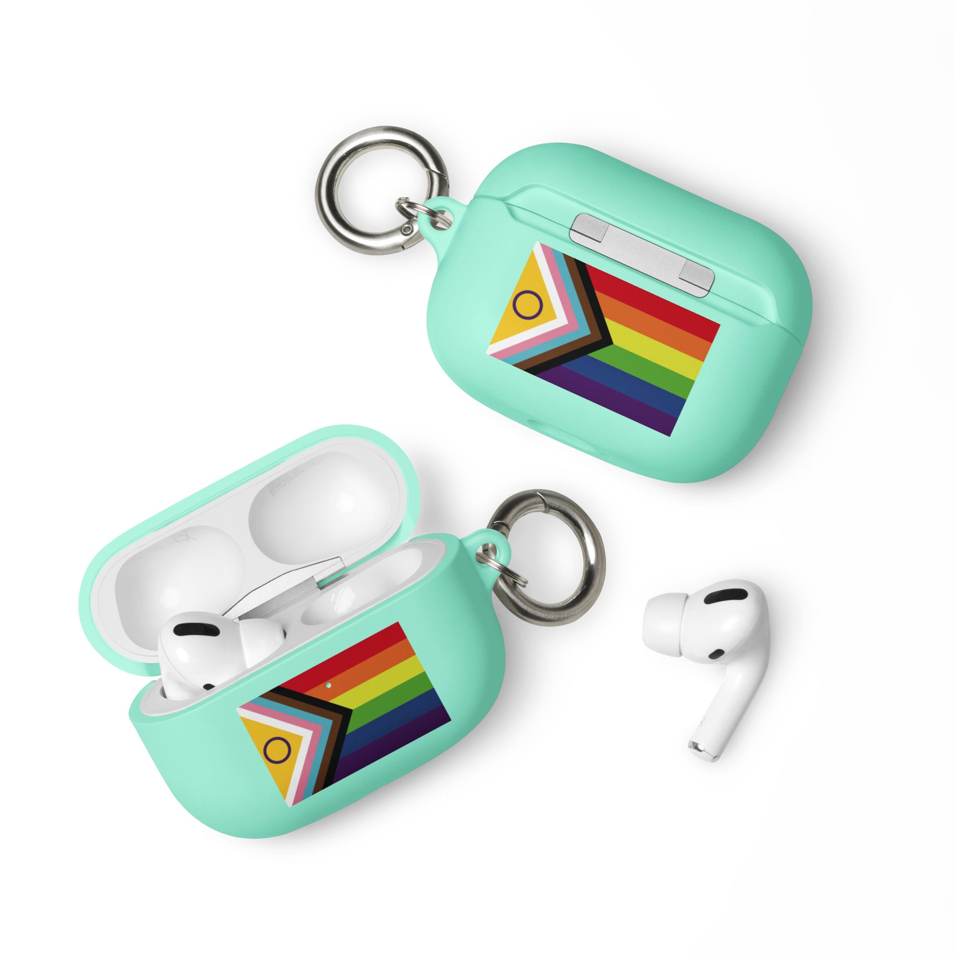 LGBTQ Pride Rubber Case for Apple AirPods® - Intersex Progress Flag Mint AirPods Pro Pride rubber-case-for-airpods-mint-airpods-pro-front-64ade9631398b