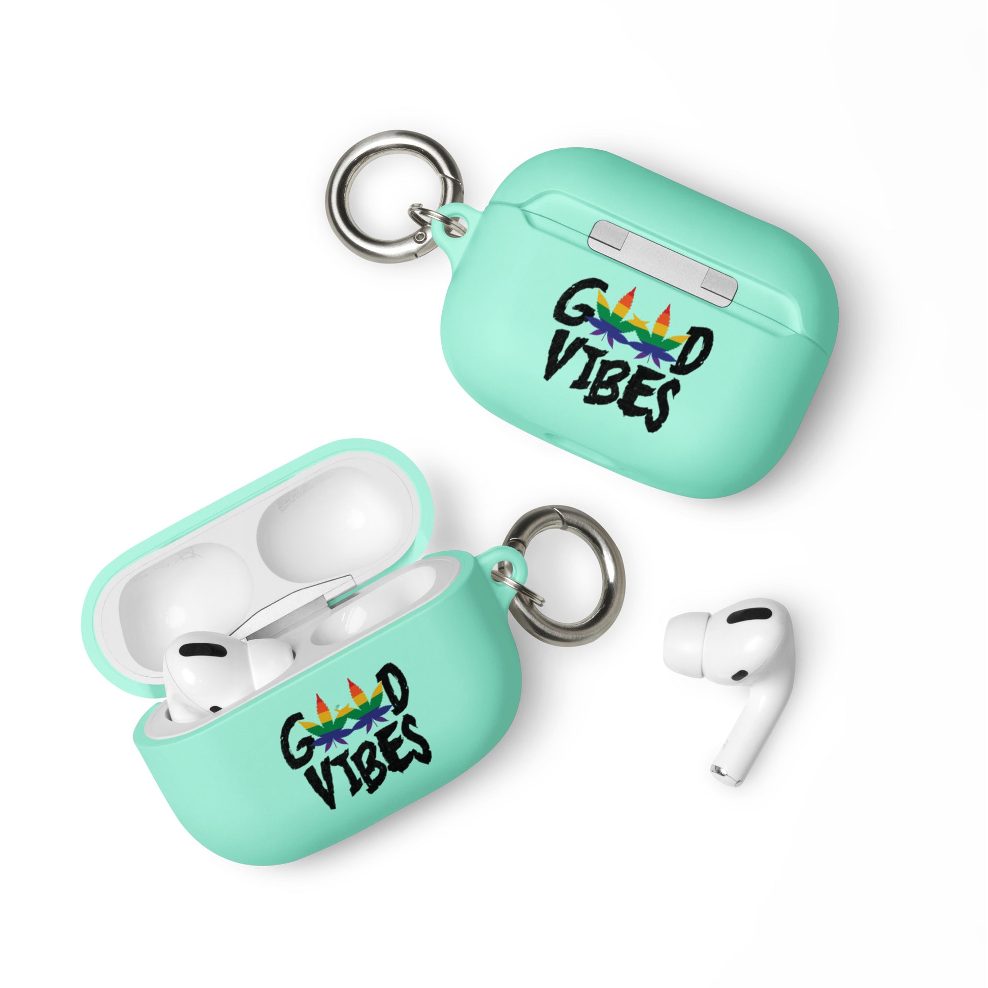 LGBTQ Pride Rubber Case for Apple AirPods - Good Vibes Mint AirPods Pro rubber-case-for-airpods-mint-airpods-pro-front-64adec9dcb19a