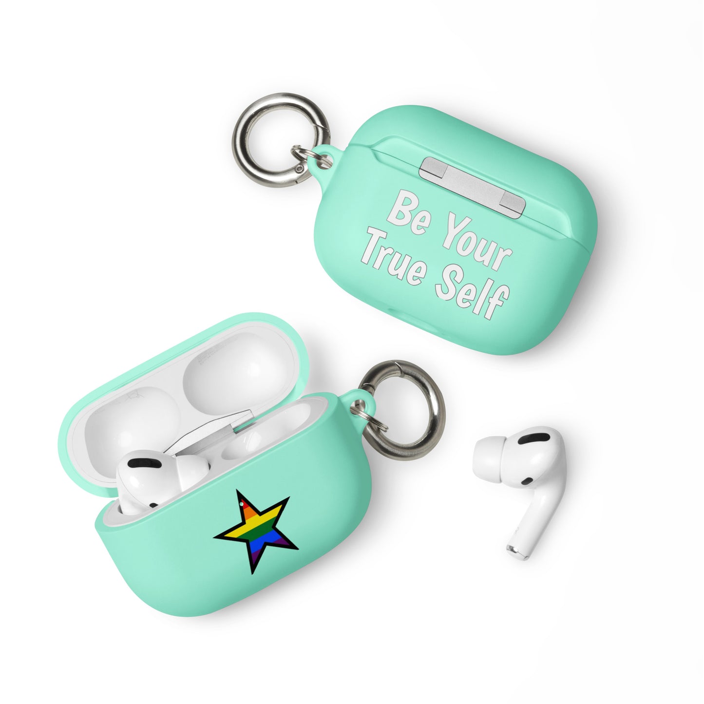 LGBTQ Pride Rubber Case for Apple AirPods - Star Mint AirPods Pro Pride rubber-case-for-airpods-mint-airpods-pro-front-64ae050c55a77