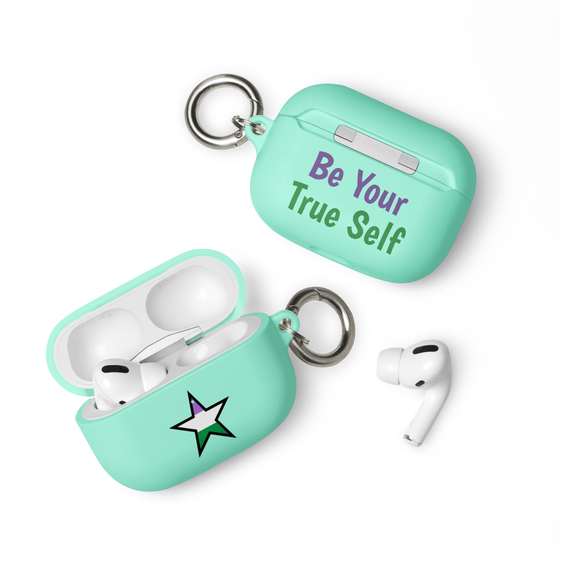 Genderqueer Pride Rubber Case for Apple AirPods - Star Mint AirPods Pro Genderqueer rubber-case-for-airpods-mint-airpods-pro-front-64ae0668ad408