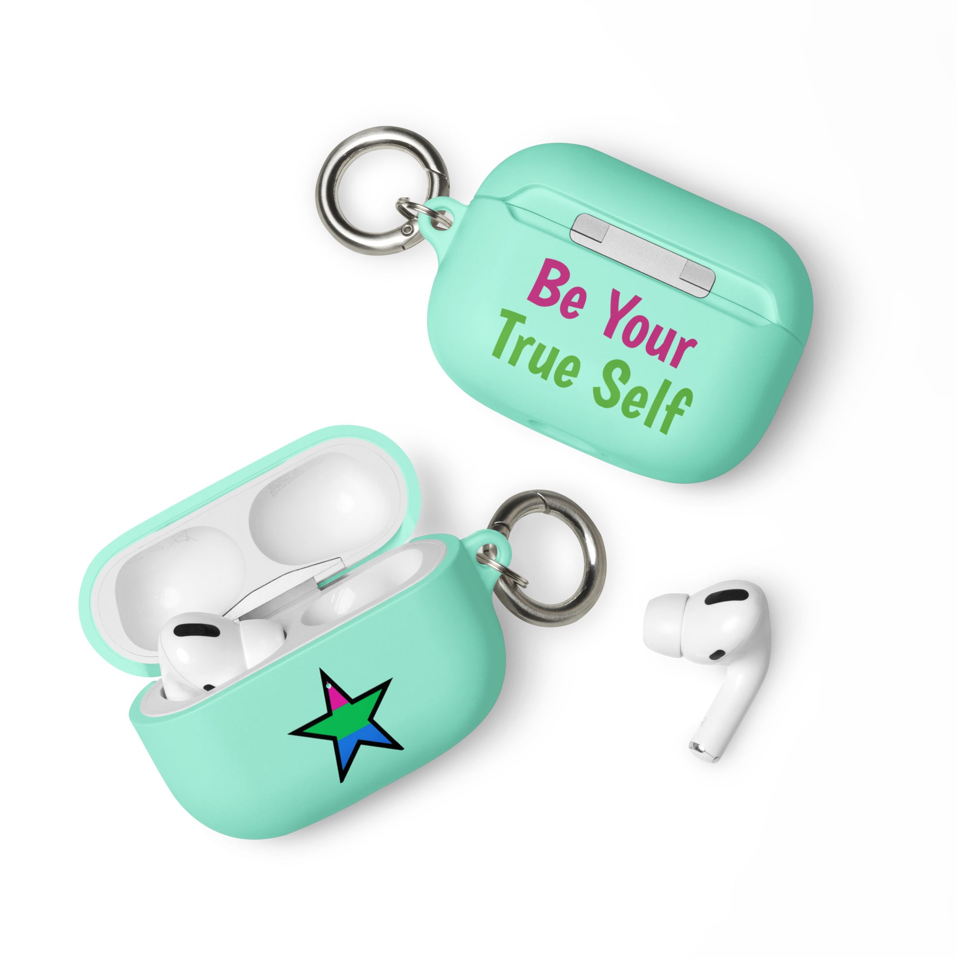 Polysexual Poly Pride Rubber Case for Apple AirPods - Star Mint AirPods Pro Polysexual rubber-case-for-airpods-mint-airpods-pro-front-64ae06f6f0892