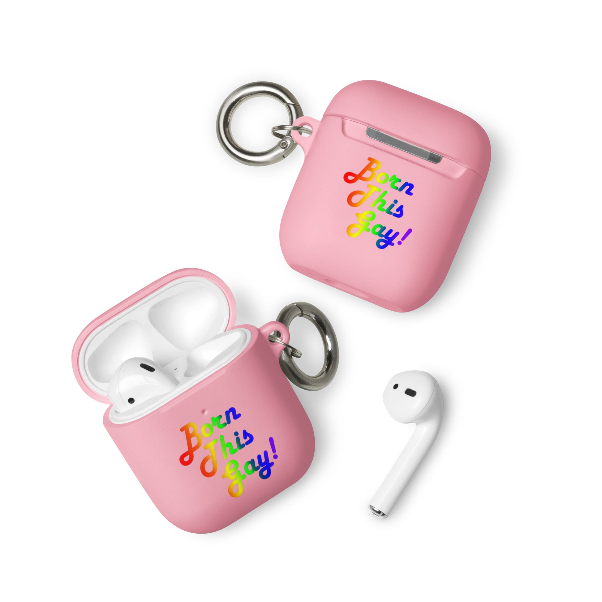 LGBTQ Pride Rubber Case for Apple AirPods - Born This Gay Pink AirPods Pride rubber-case-for-airpods-pink-airpods-front-64adce3653fb7