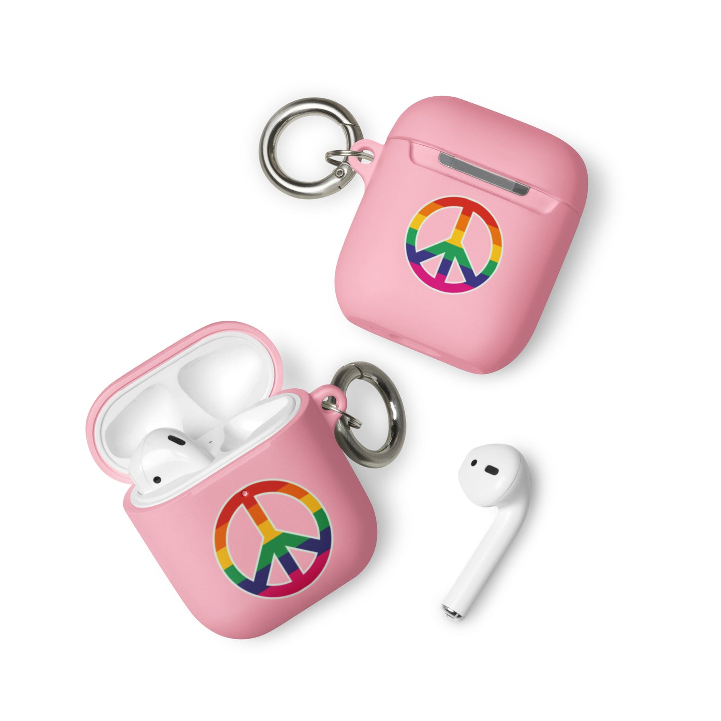 LGBTQ Pride Rubber Case for Apple AirPods - Peace Sign Symbol Pink AirPods Pride rubber-case-for-airpods-pink-airpods-front-64adcfd0989f2