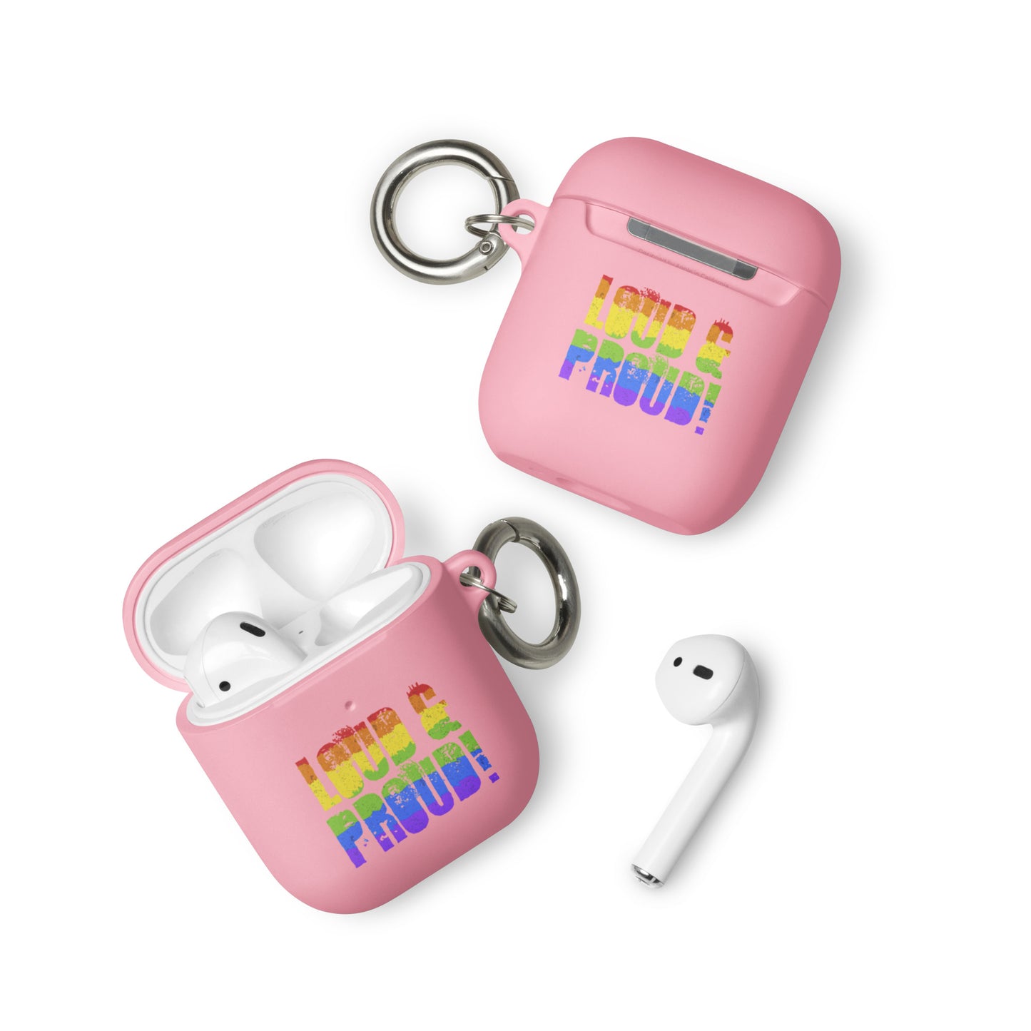 LGBTQ Pride Rubber Case for Apple AirPods - Loud and Proud Pink AirPods Pride rubber-case-for-airpods-pink-airpods-front-64add2a96d84f