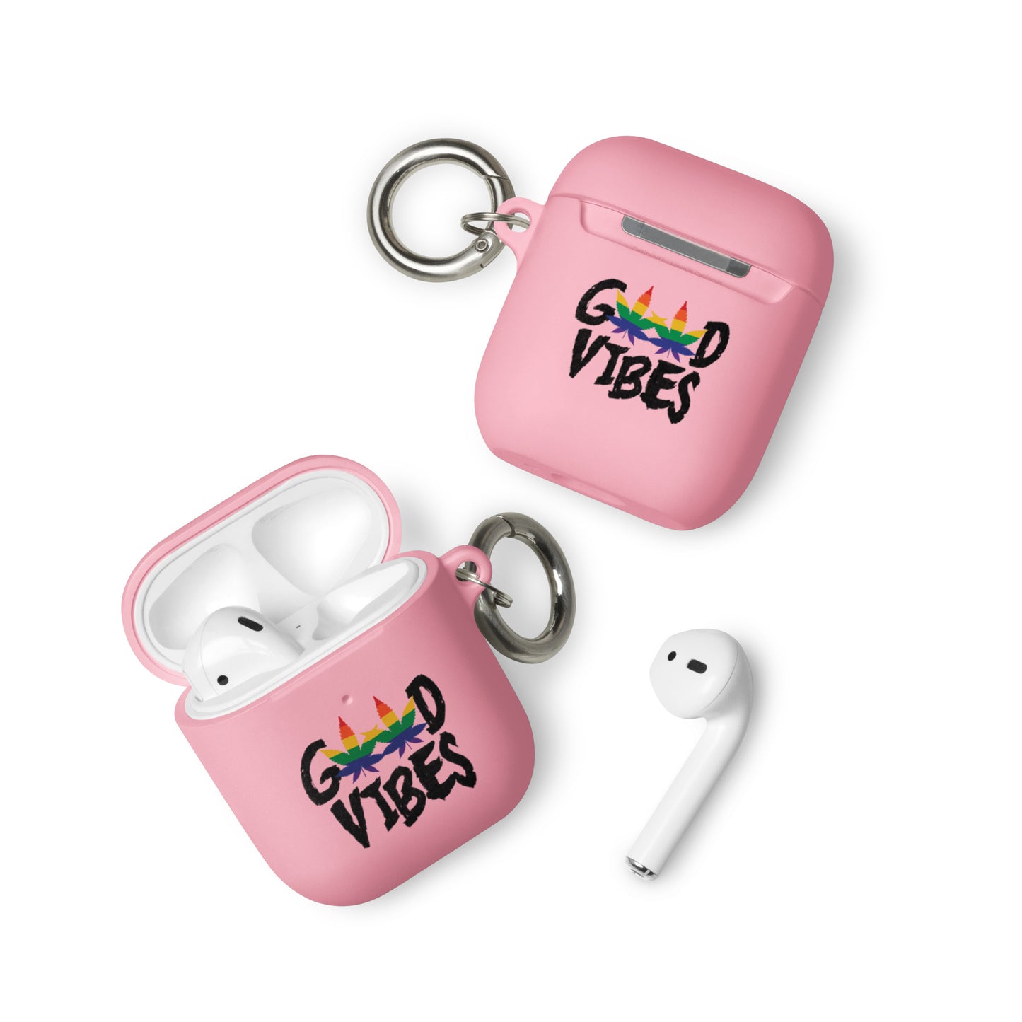 LGBTQ Pride Rubber Case for Apple AirPods - Good Vibes Pink AirPods rubber-case-for-airpods-pink-airpods-front-64adec9dcafed