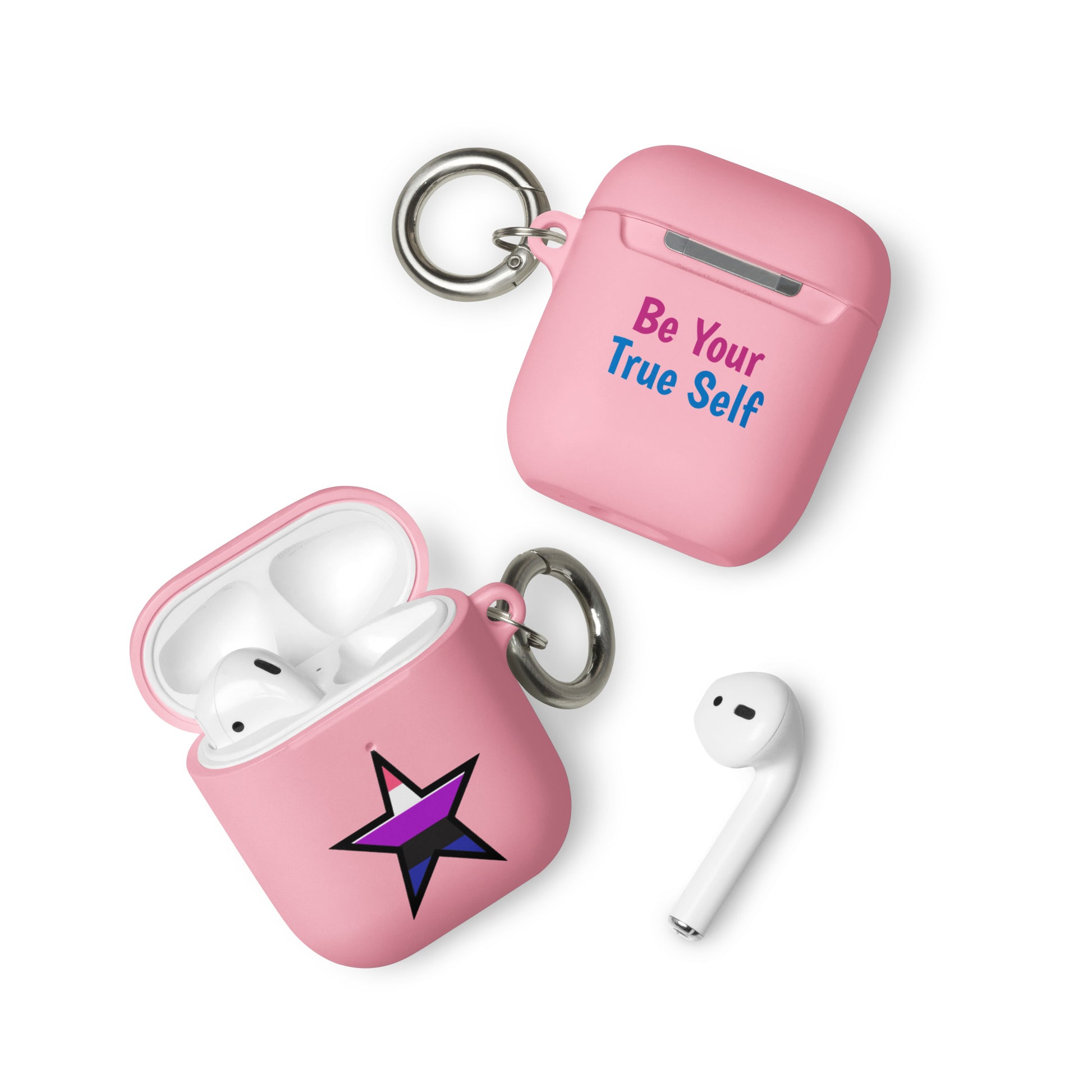 Genderfluid Pride Rubber Case for Apple AirPods - Star Pink AirPods Genderfluid rubber-case-for-airpods-pink-airpods-front-64ae061c04990