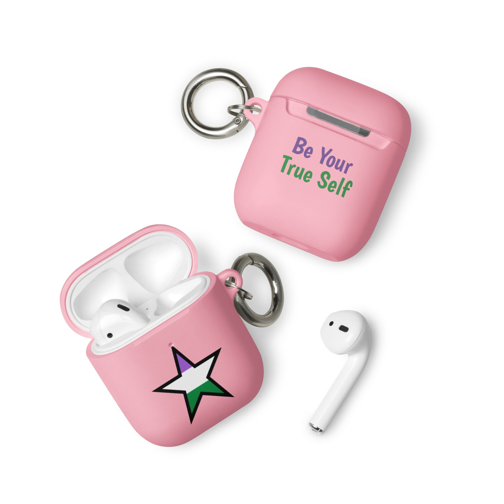 Genderqueer Pride Rubber Case for Apple AirPods - Star Pink AirPods Genderqueer rubber-case-for-airpods-pink-airpods-front-64ae0668ad14e