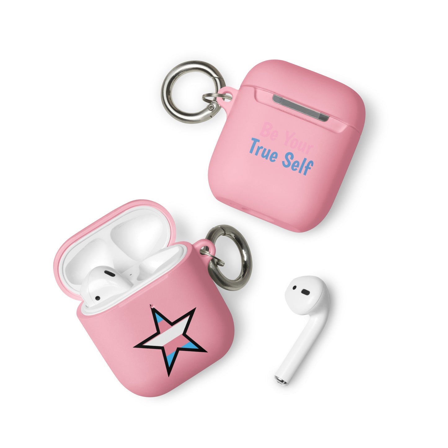 Transgender Trans Pride Rubber Case for Apple AirPods - Star Pink AirPods Transgender rubber-case-for-airpods-pink-airpods-front-64ae0759781ba