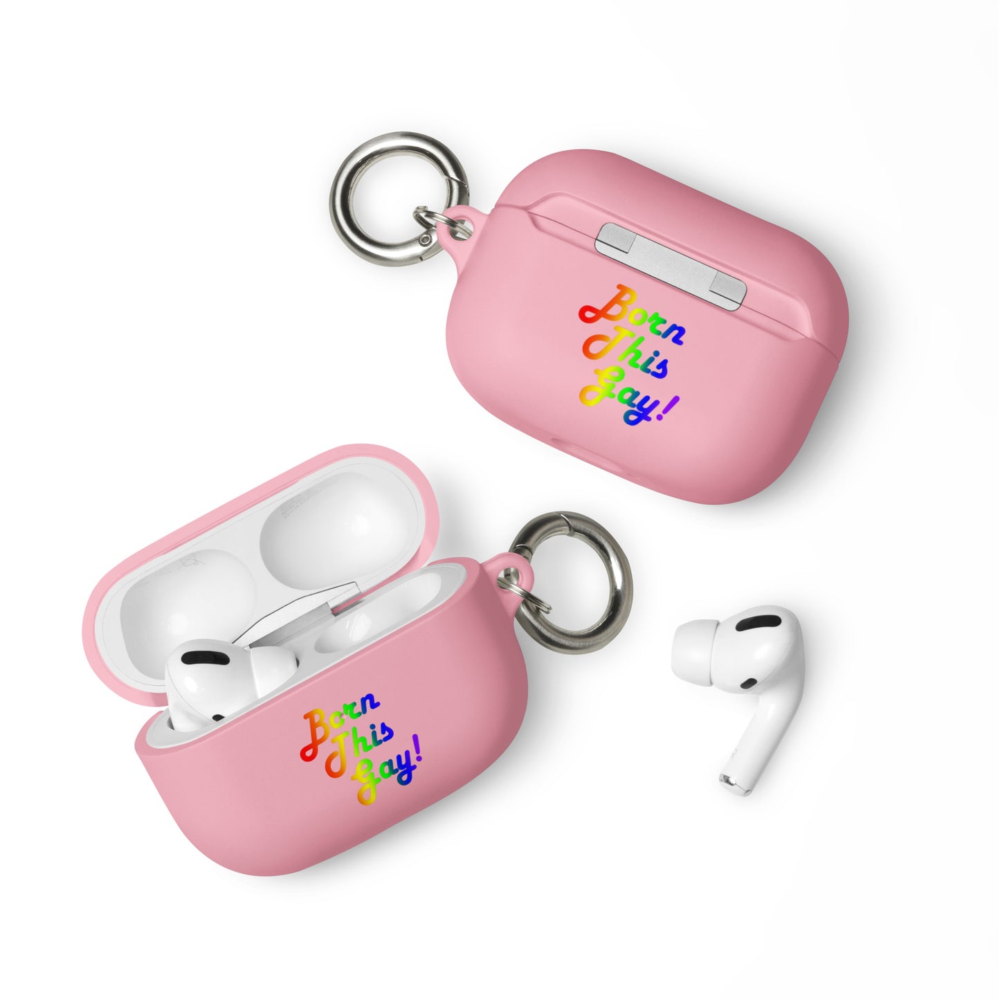 LGBTQ Pride Rubber Case for Apple AirPods - Born This Gay Pink AirPods Pro Pride rubber-case-for-airpods-pink-airpods-pro-front-64adce3654051