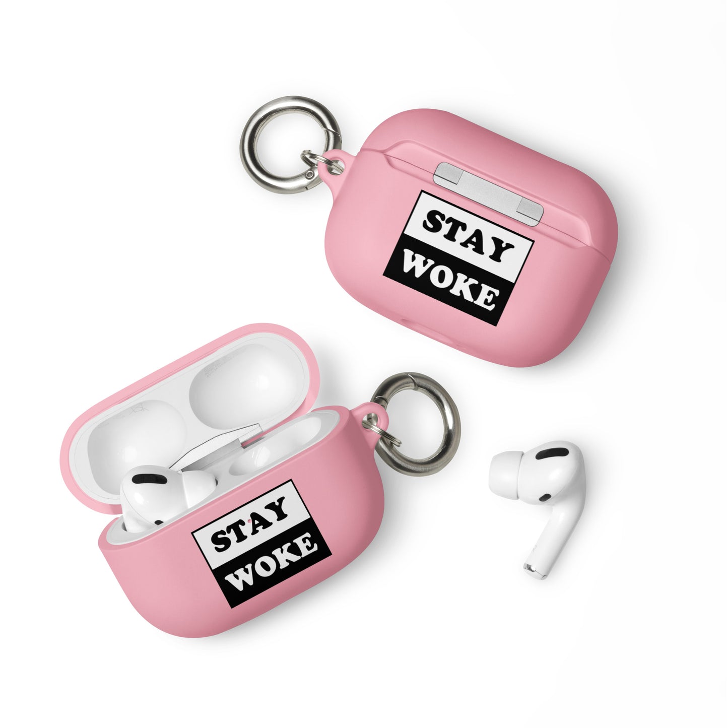 Rubber Case for Apple AirPods - Stay Woke Pink AirPods Pro rubber-case-for-airpods-pink-airpods-pro-front-64adcfa3cb3ec