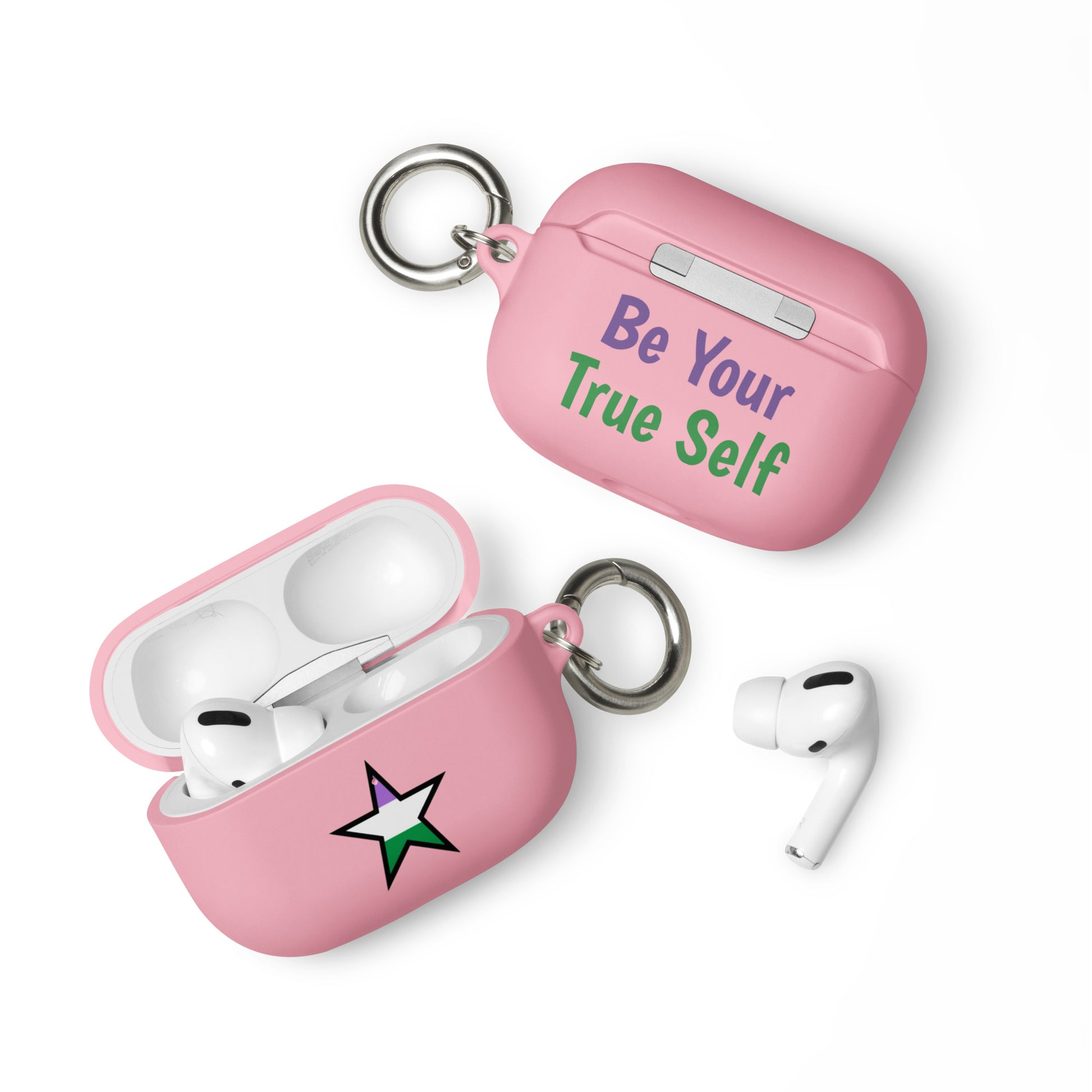 Genderqueer Pride Rubber Case for Apple AirPods - Star Pink AirPods Pro Genderqueer rubber-case-for-airpods-pink-airpods-pro-front-64ae0668ad22c