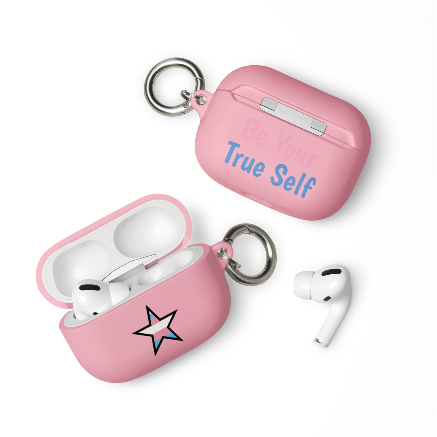 Transgender Trans Pride Rubber Case for Apple AirPods - Star Pink AirPods Pro Transgender rubber-case-for-airpods-pink-airpods-pro-front-64ae07597827c