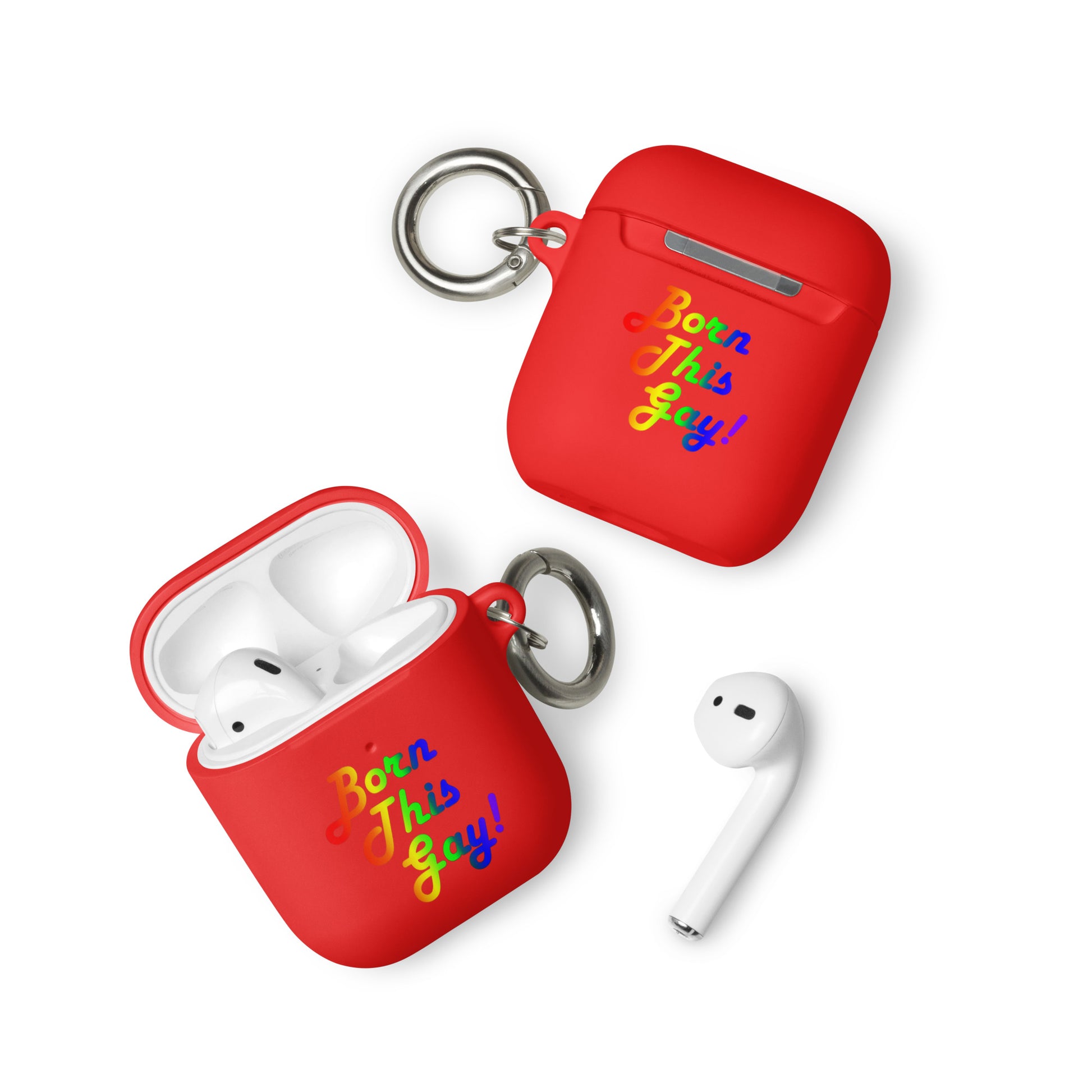 LGBTQ Pride Rubber Case for Apple AirPods - Born This Gay Red AirPods Pride rubber-case-for-airpods-red-airpods-front-64adce3653b4f