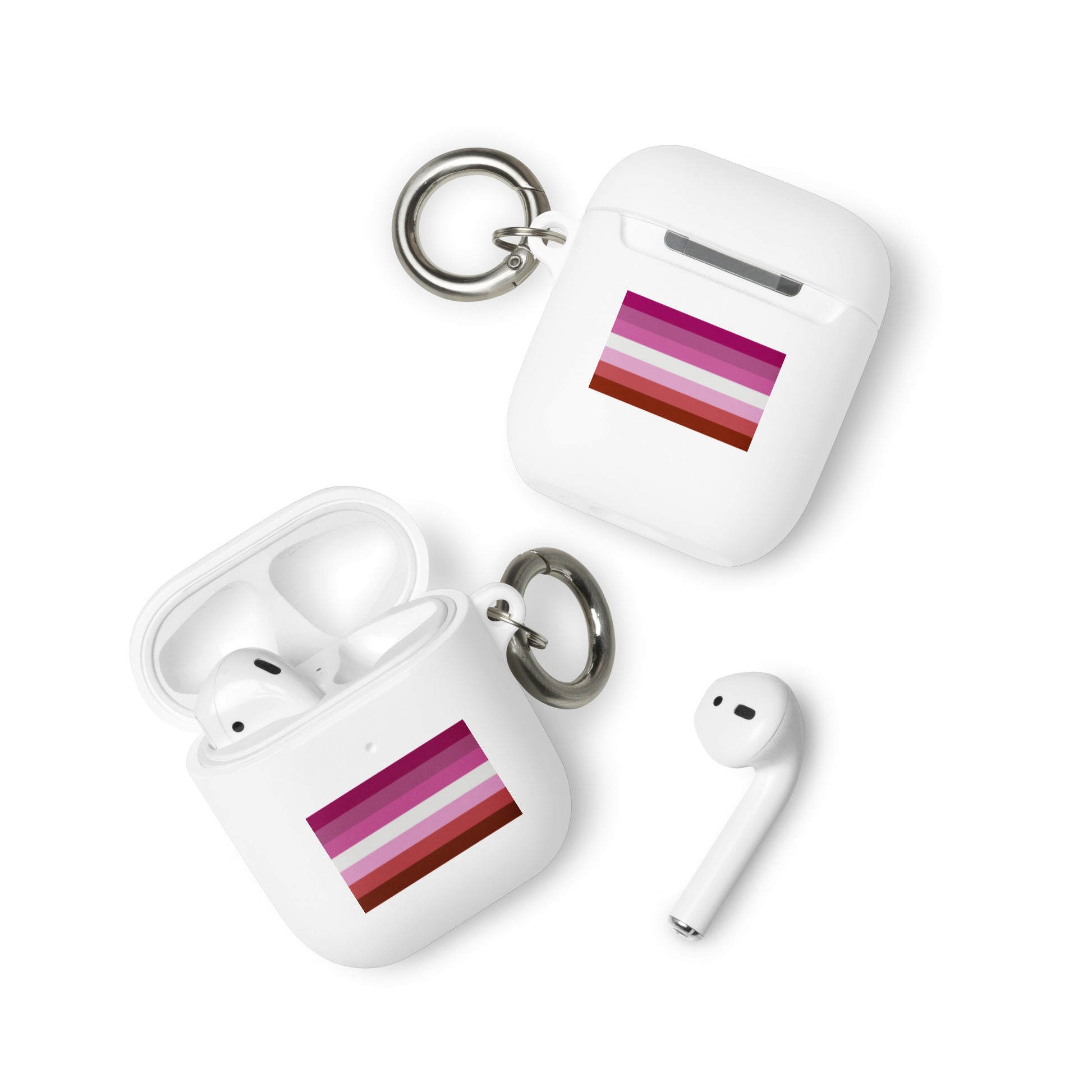 Lesbian Pride Flag Rubber Case for Apple AirPods White AirPods Lesbian rubber-case-for-airpods-white-airpods-front-64adcdd085ced