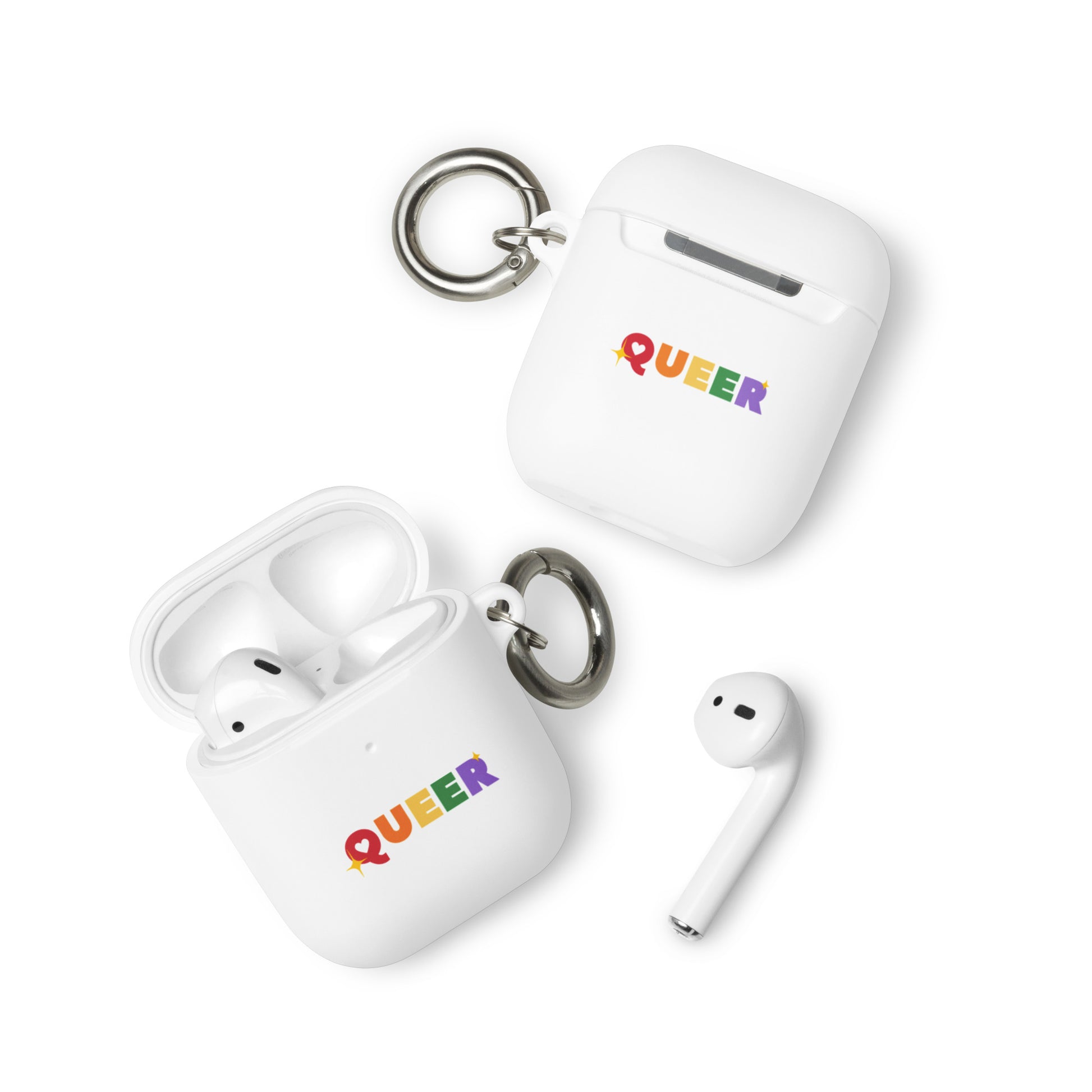 LGBTQ Pride Rubber Case for Apple AirPods - Queer White AirPods Pride rubber-case-for-airpods-white-airpods-front-64adceae786f8