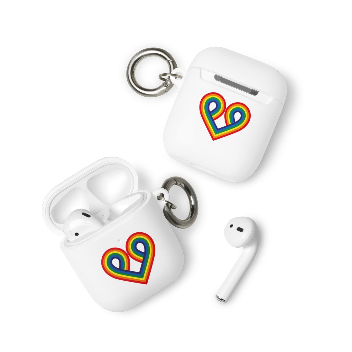 LGBTQ Pride Rubber Case for Apple AirPods - Pride Heart White AirPods Pride rubber-case-for-airpods-white-airpods-front-64adcf156255b