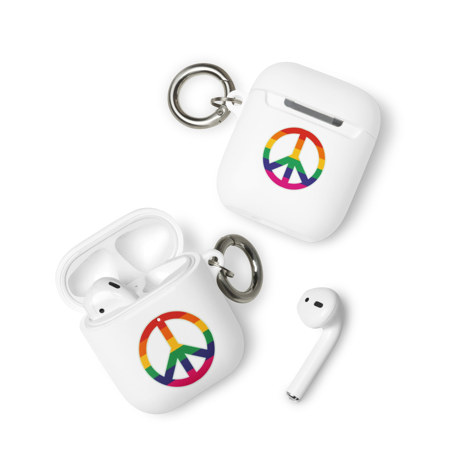 LGBTQ Pride Rubber Case for Apple AirPods - Peace Sign Symbol White AirPods Pride rubber-case-for-airpods-white-airpods-front-64adcfd098ef4