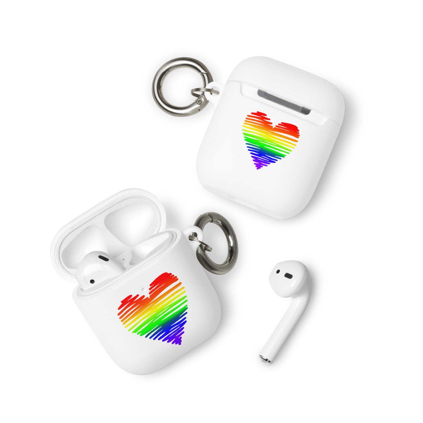 LGBTQ Pride Rubber Case for Apple AirPods - Heart Scribble White AirPods Pride rubber-case-for-airpods-white-airpods-front-64add08978264