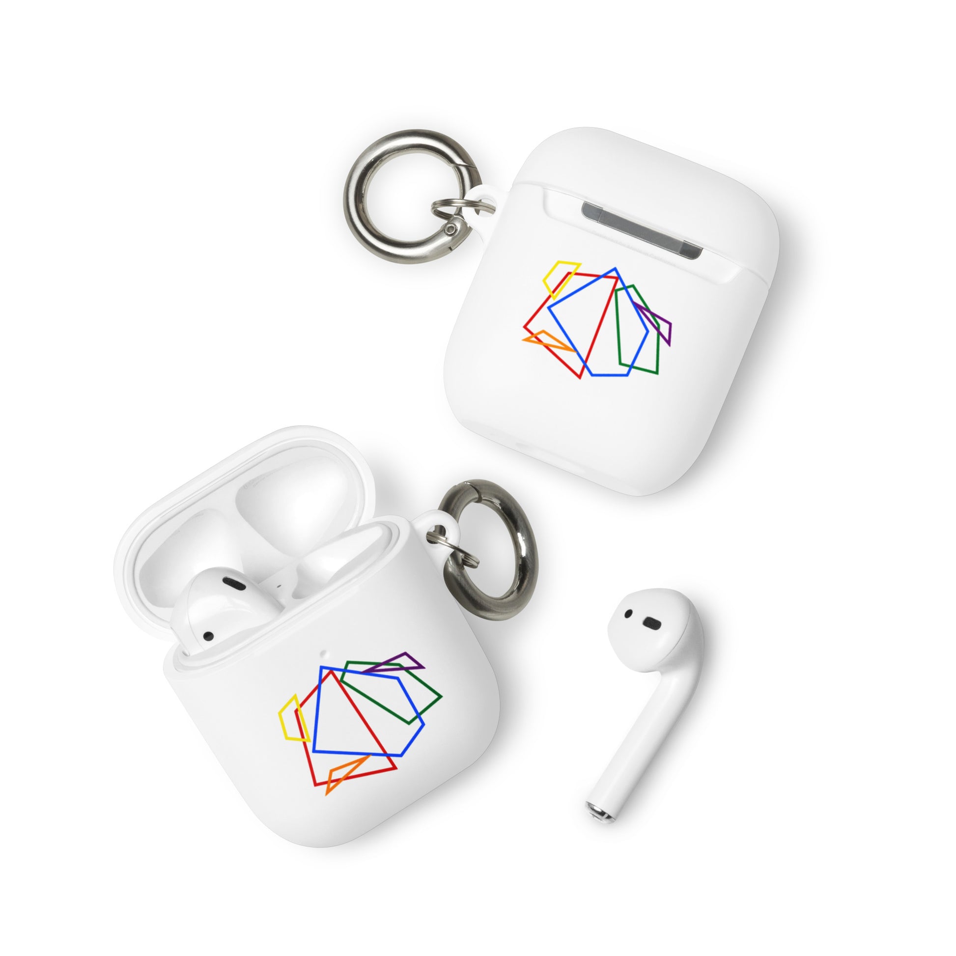 LGBTQ Pride Rubber Case for Apple AirPods - Geometric Lines White AirPods Pride rubber-case-for-airpods-white-airpods-front-64add11c8172f