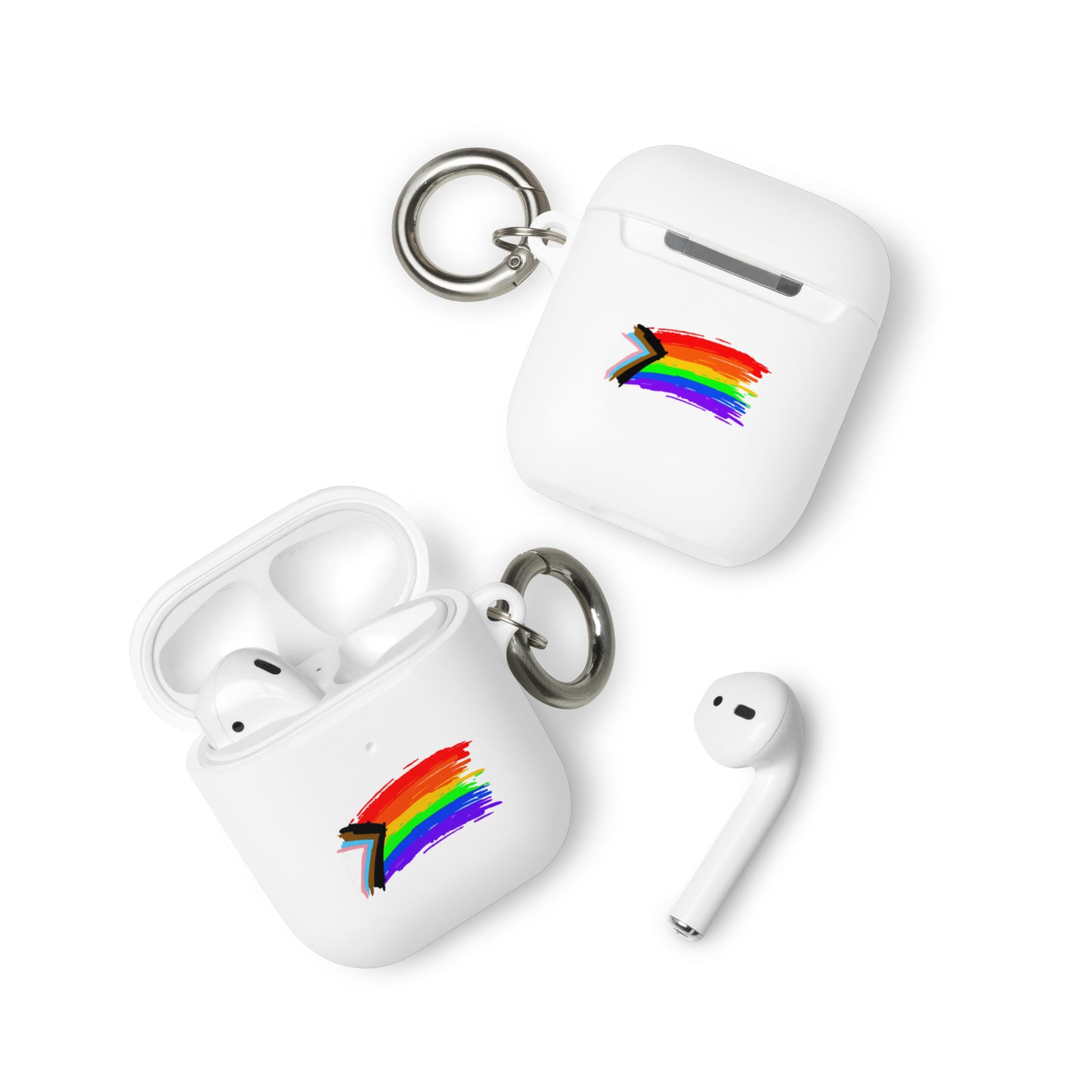 LGBTQ Pride Rubber Case for Apple AirPods - Progress Paint White AirPods Pride rubber-case-for-airpods-white-airpods-front-64add1c48fee1