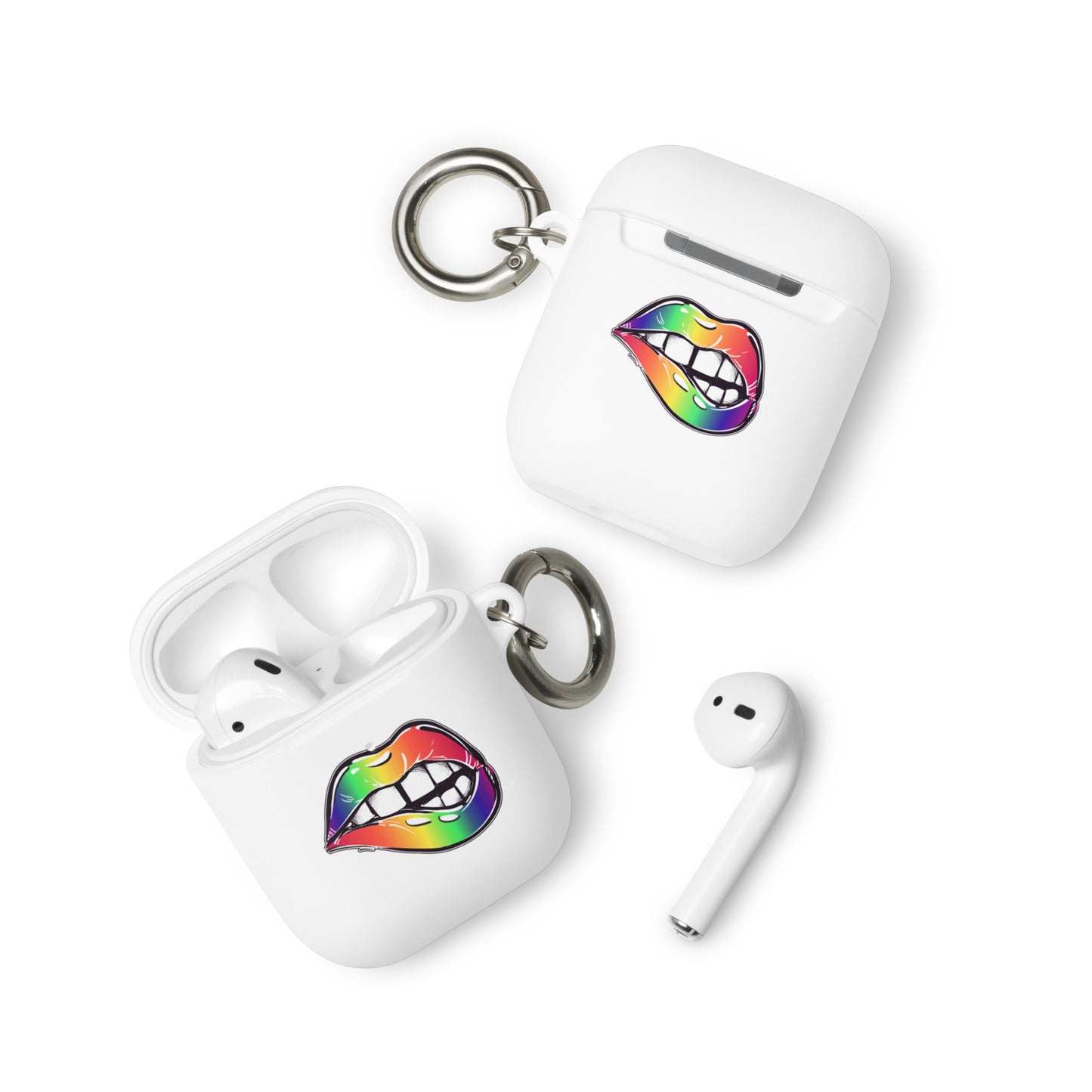 LGBTQ Pride Rubber Case for Apple AirPods - Rainbow Lips White AirPods Pride rubber-case-for-airpods-white-airpods-front-64add2769b6dc