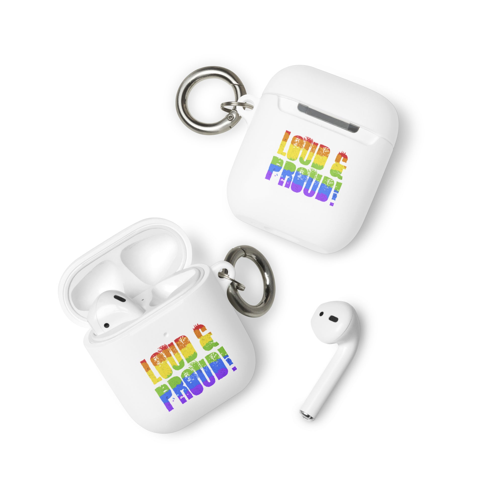 LGBTQ Pride Rubber Case for Apple AirPods - Loud and Proud White AirPods Pride rubber-case-for-airpods-white-airpods-front-64add2a96db46