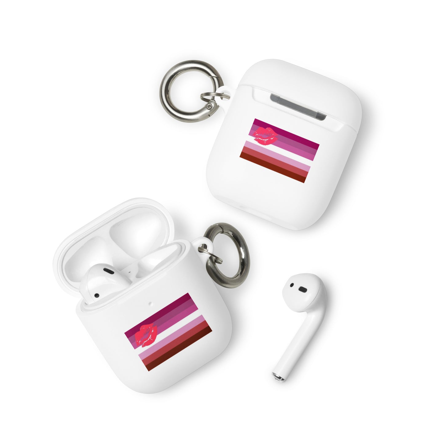 Lesbian Pride Flag Rubber Case for Apple AirPods - Lipstick Lesbian White AirPods Lesbian rubber-case-for-airpods-white-airpods-front-64adea2ccb2ef