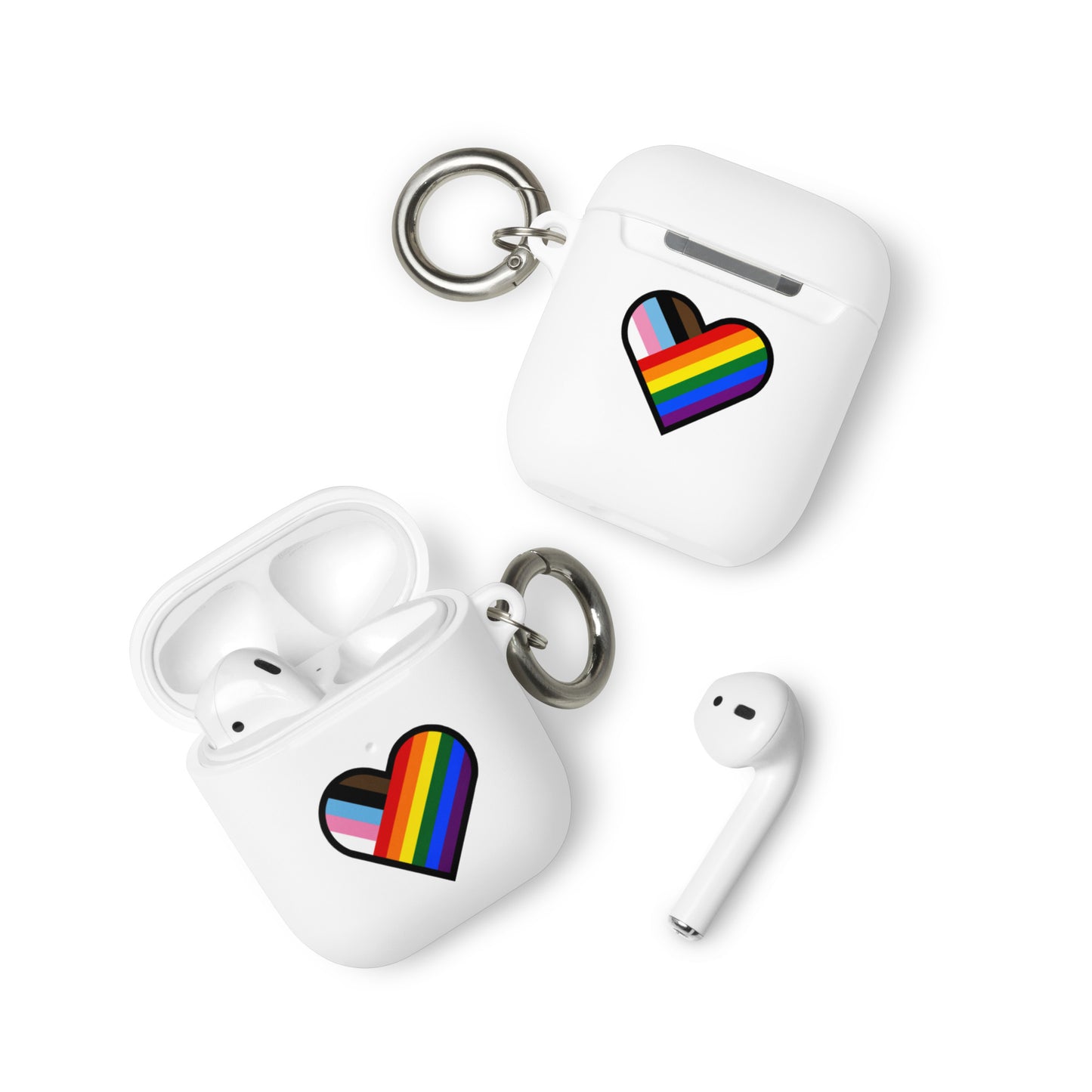 LGBTQ Pride Rubber Case for Apple AirPods - Progress Pride Heart White AirPods Pride rubber-case-for-airpods-white-airpods-front-64adec5435381