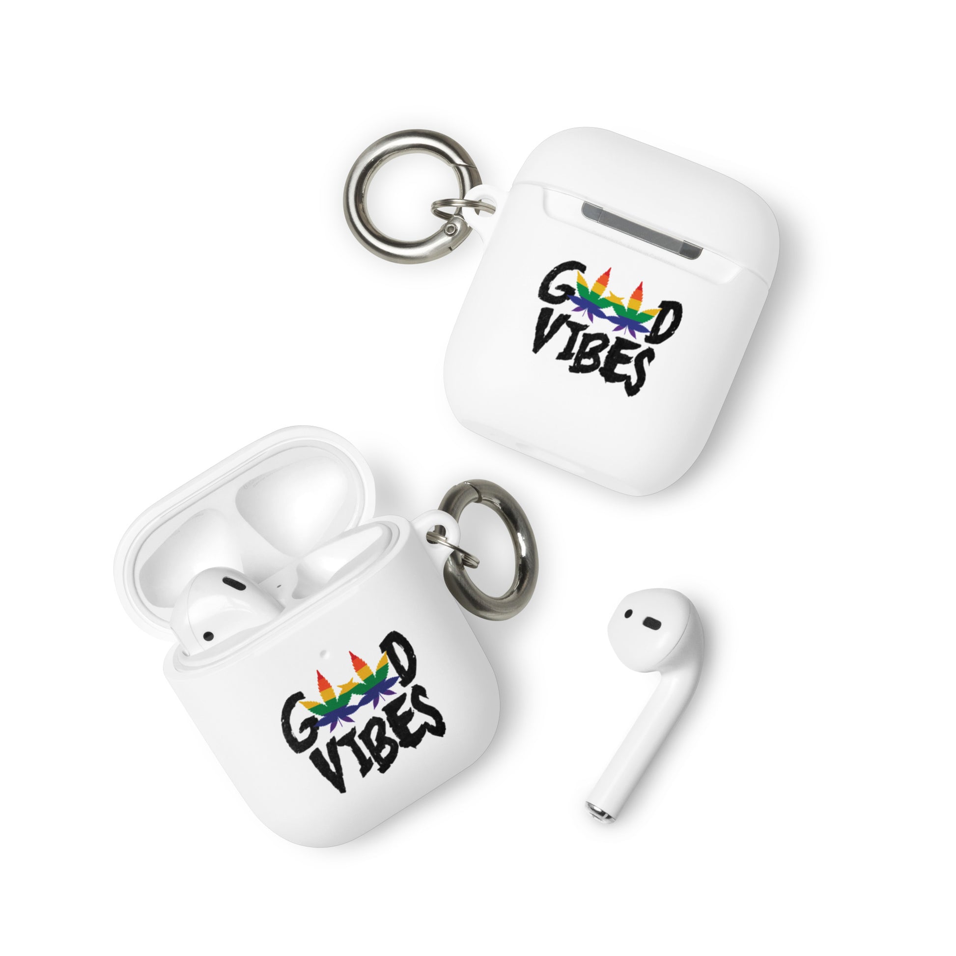 LGBTQ Pride Rubber Case for Apple AirPods - Good Vibes White AirPods rubber-case-for-airpods-white-airpods-front-64adec9dcb22f