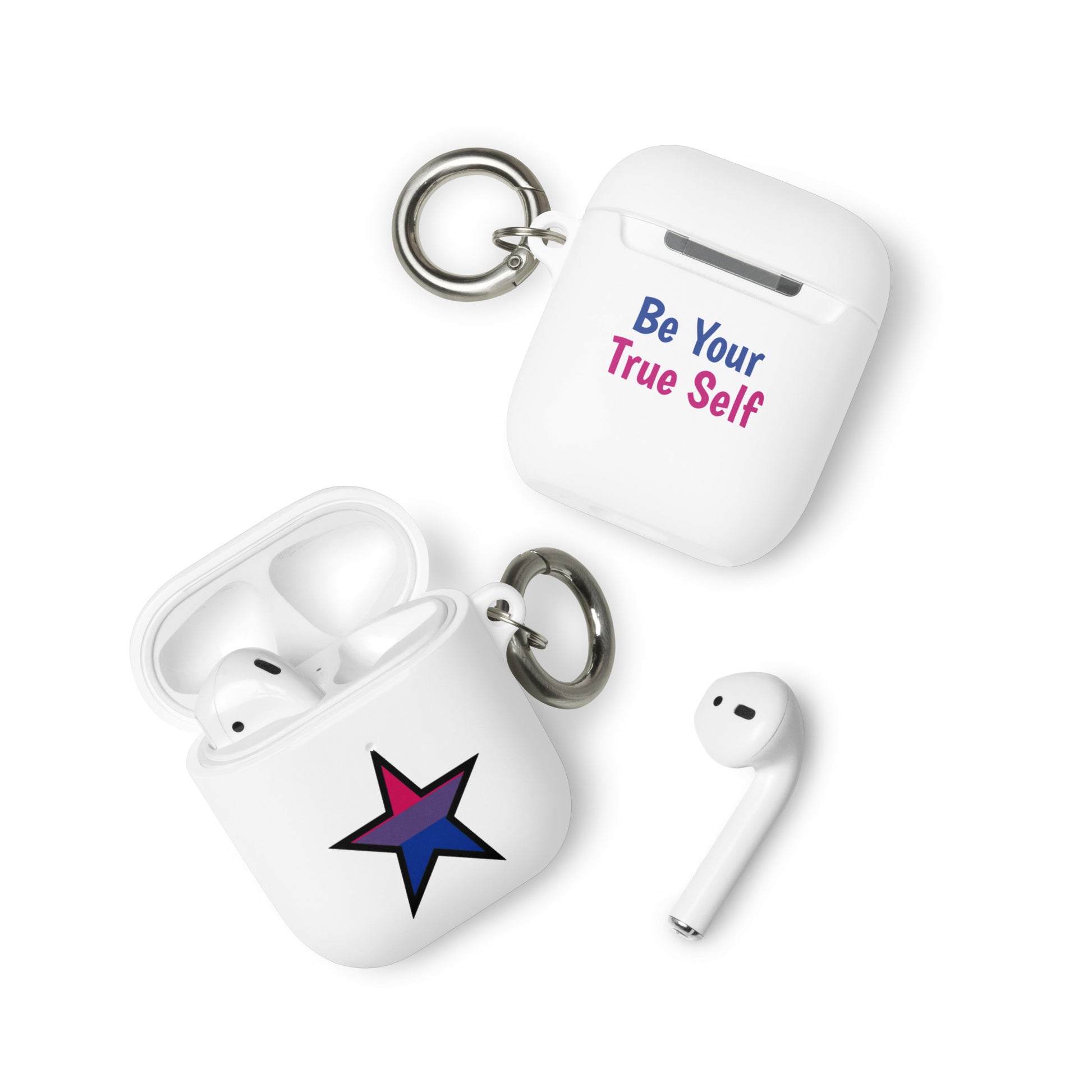 Bisexual Bi Pride Rubber Case for AirPods with Star White AirPods Bisexual rubber-case-for-airpods-white-airpods-front-64ae05b1bd516