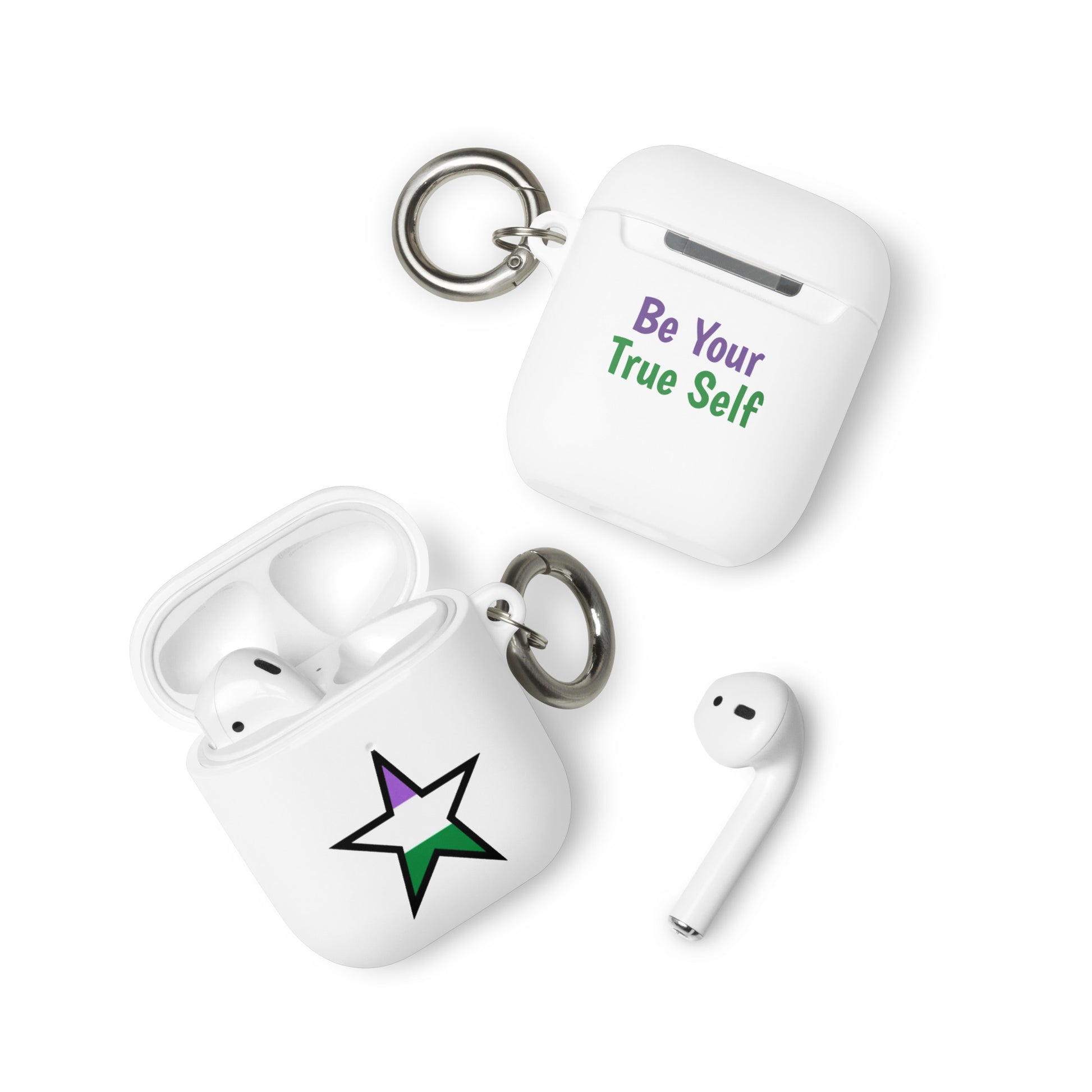 Genderqueer Pride Rubber Case for Apple AirPods - Star White AirPods Genderqueer rubber-case-for-airpods-white-airpods-front-64ae0668ad4fc