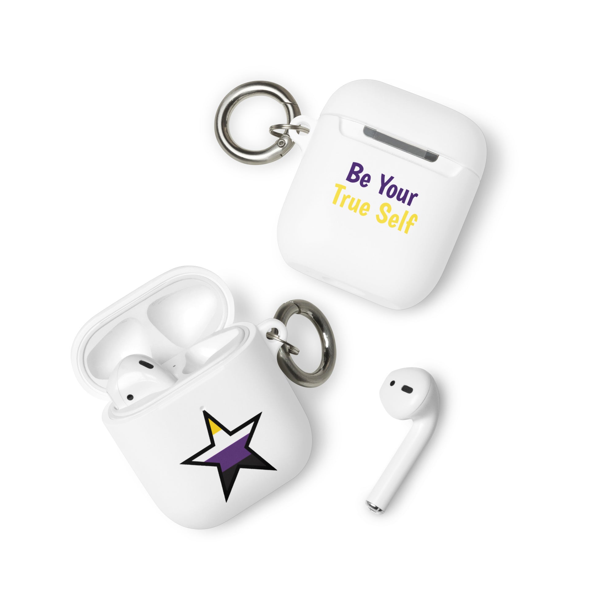 Nonbinary Enby Pride Rubber Case for AirPods - Star White AirPods Nonbinary rubber-case-for-airpods-white-airpods-front-64ae06cc3a8b9