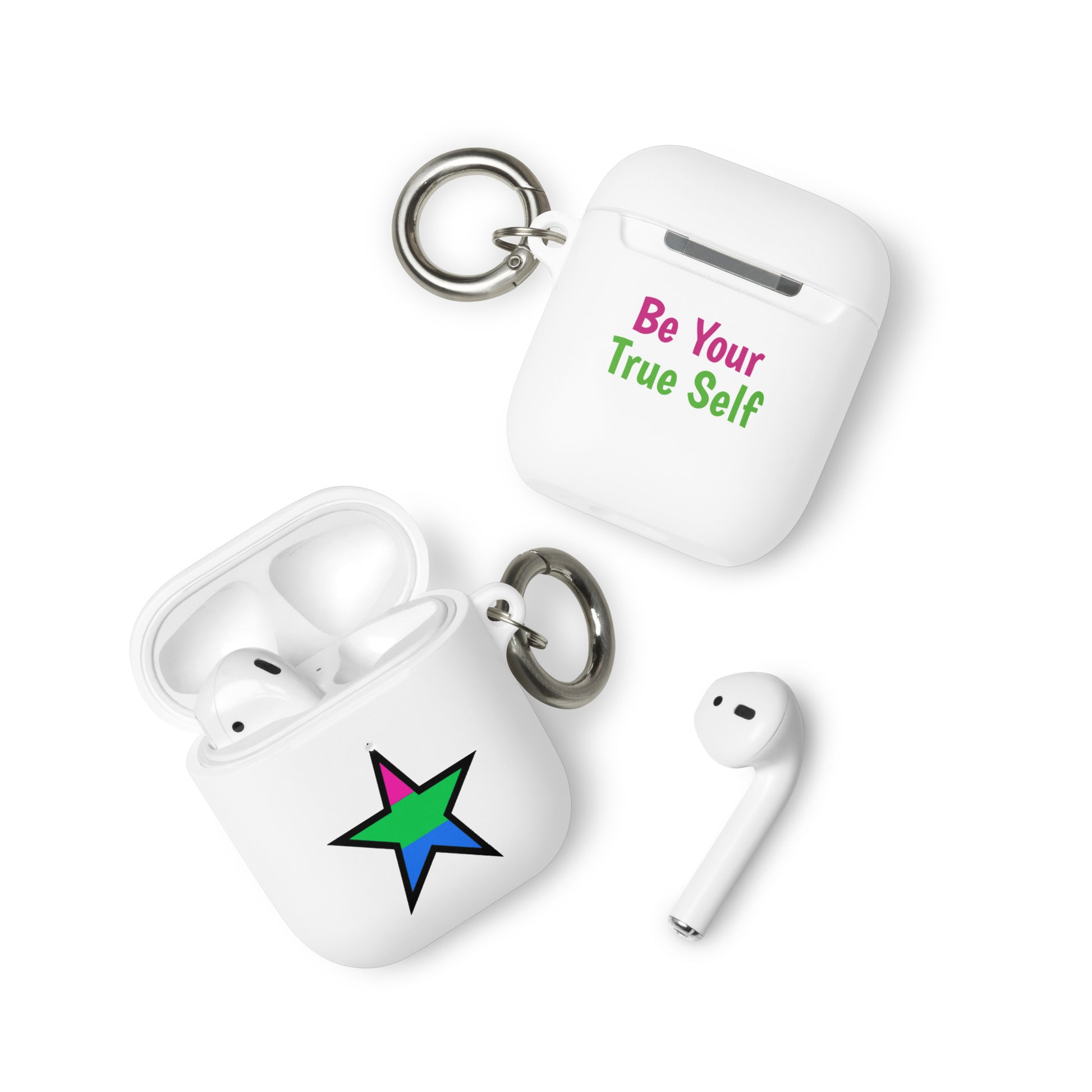 Polysexual Poly Pride Rubber Case for Apple AirPods - Star White AirPods Polysexual rubber-case-for-airpods-white-airpods-front-64ae06f6f0983