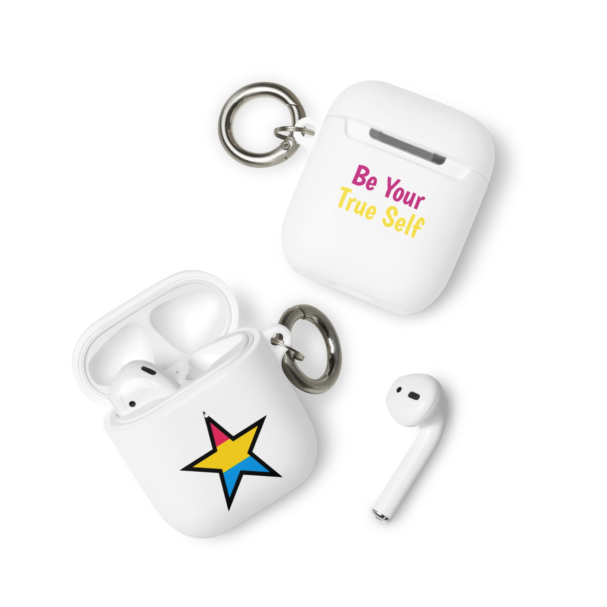 Pansexual Pan Pride Rubber Case for Apple AirPods - Star White AirPods Pansexual rubber-case-for-airpods-white-airpods-front-64ae072e3e7ac