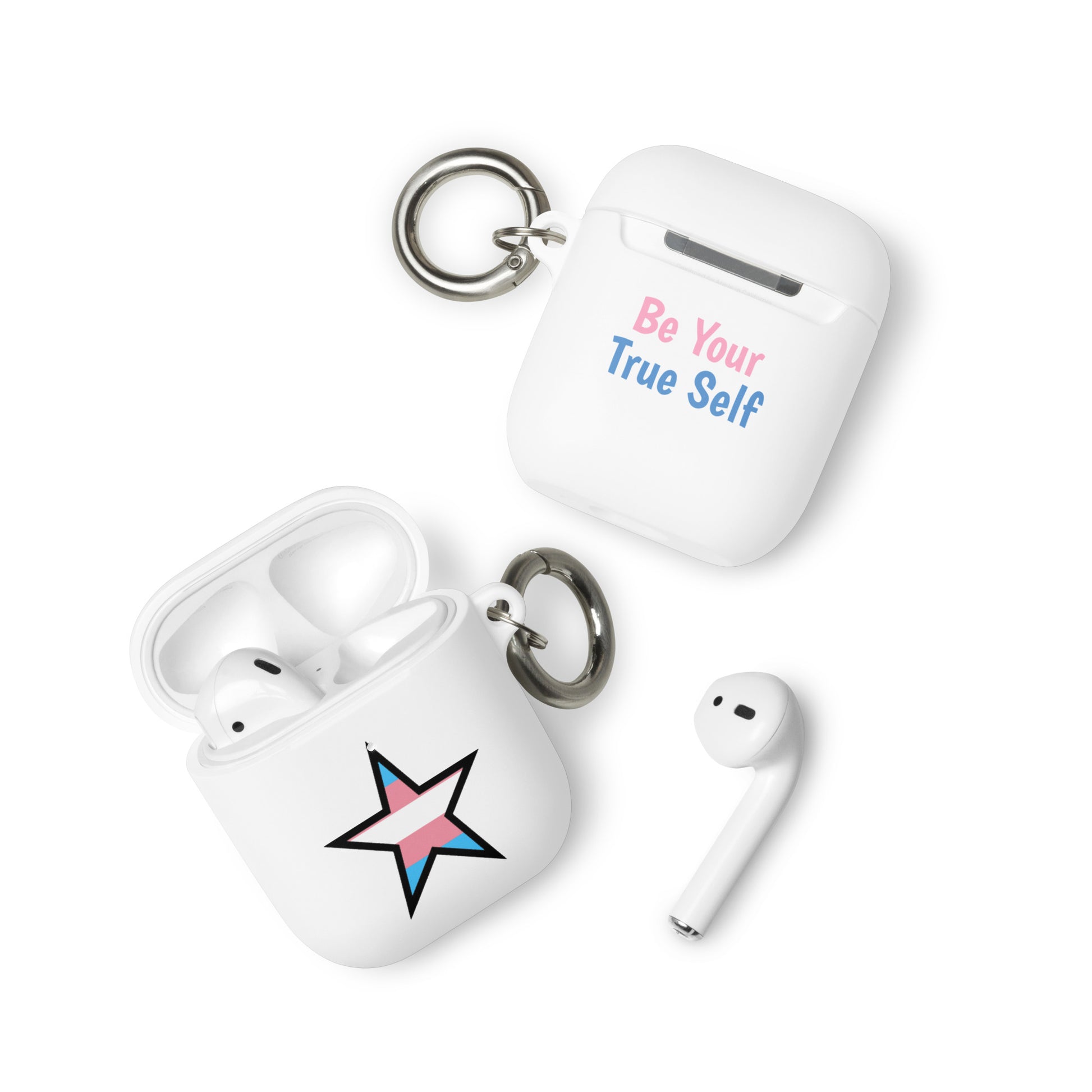 Transgender Trans Pride Rubber Case for Apple AirPods - Star White AirPods Transgender rubber-case-for-airpods-white-airpods-front-64ae075978345