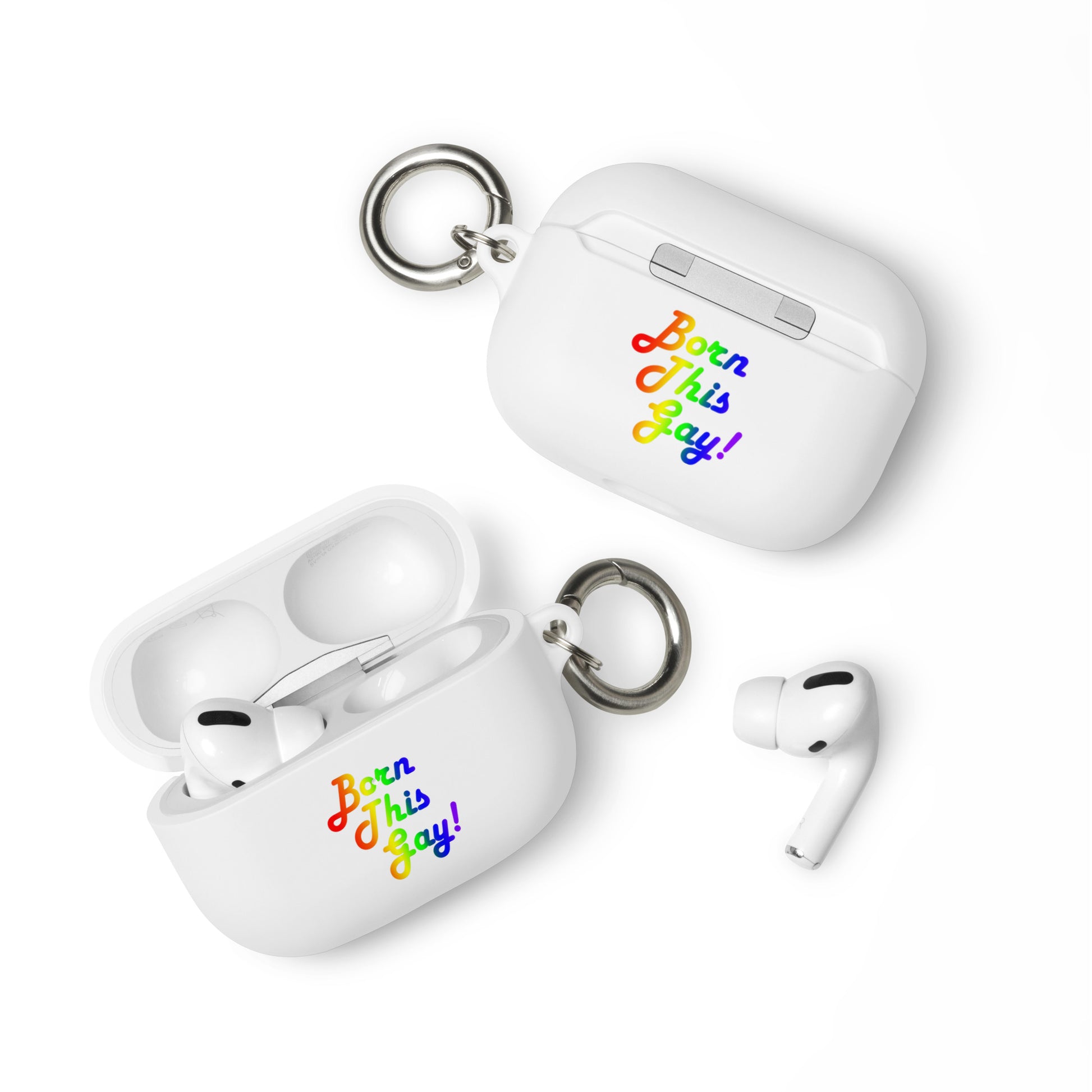 LGBTQ Pride Rubber Case for Apple AirPods - Born This Gay White AirPods Pro Pride rubber-case-for-airpods-white-airpods-pro-front-64adce36543d2