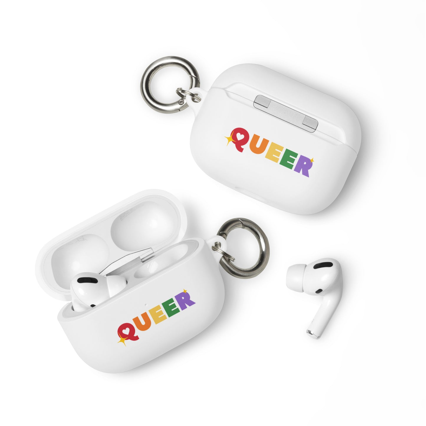 LGBTQ Pride Rubber Case for Apple AirPods - Queer White AirPods Pro Pride rubber-case-for-airpods-white-airpods-pro-front-64adceae78807