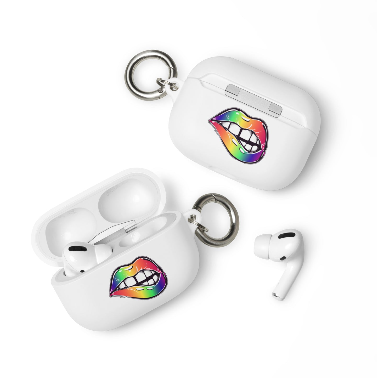 LGBTQ Pride Rubber Case for Apple AirPods - Rainbow Lips White AirPods Pro Pride rubber-case-for-airpods-white-airpods-pro-front-64add2769b779