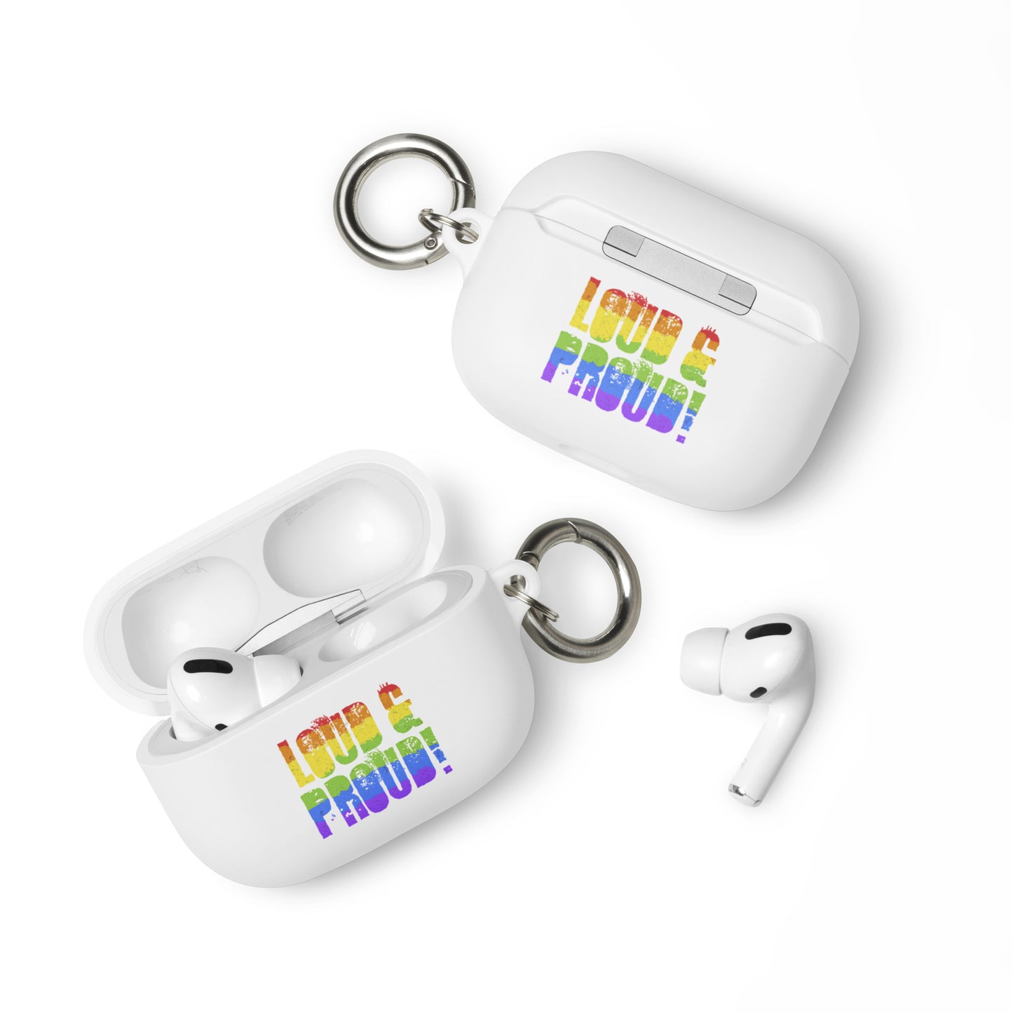 LGBTQ Pride Rubber Case for Apple AirPods - Loud and Proud White AirPods Pro Pride rubber-case-for-airpods-white-airpods-pro-front-64add2a96dbef