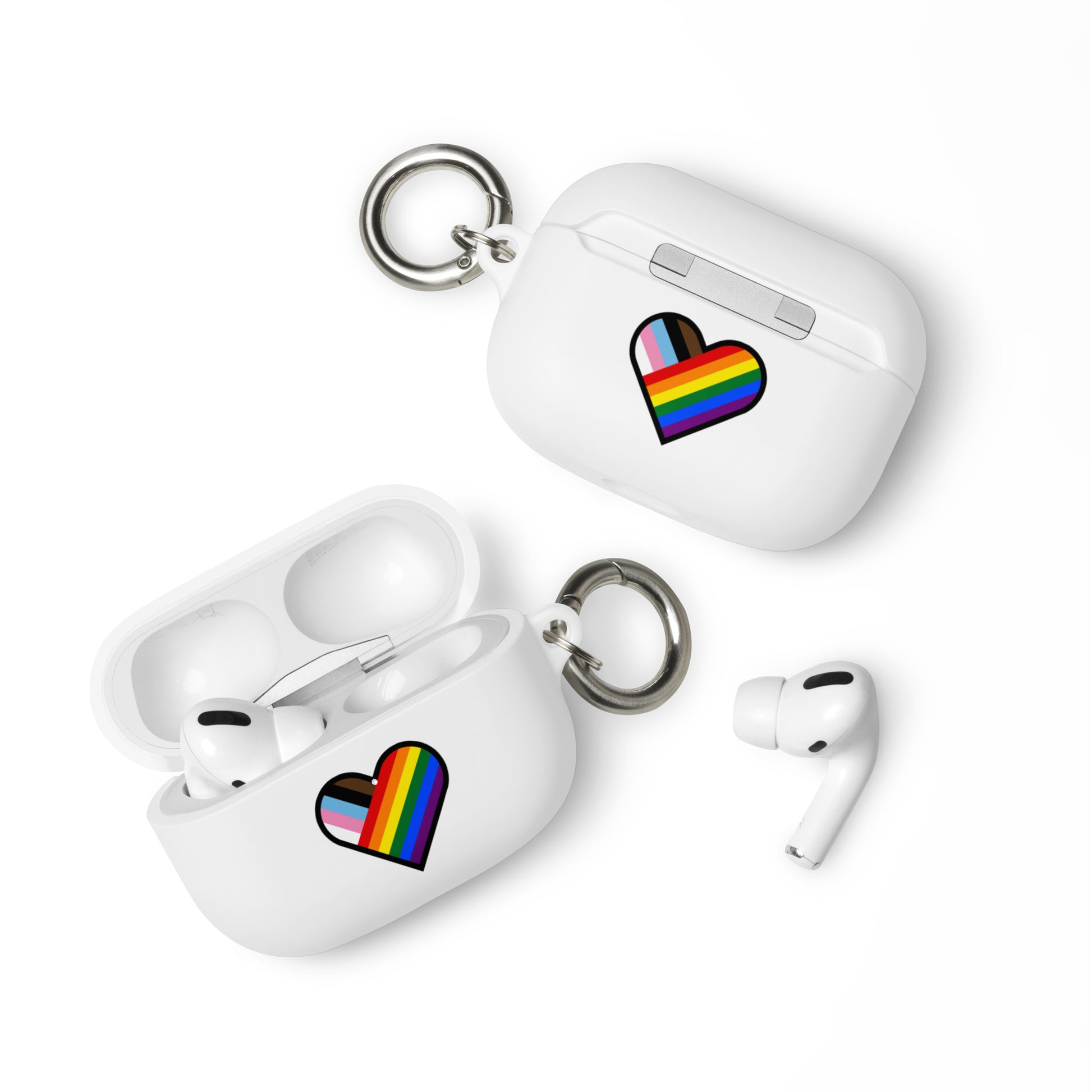 LGBTQ Pride Rubber Case for Apple AirPods - Progress Pride Heart White AirPods Pro Pride rubber-case-for-airpods-white-airpods-pro-front-64adec5435421