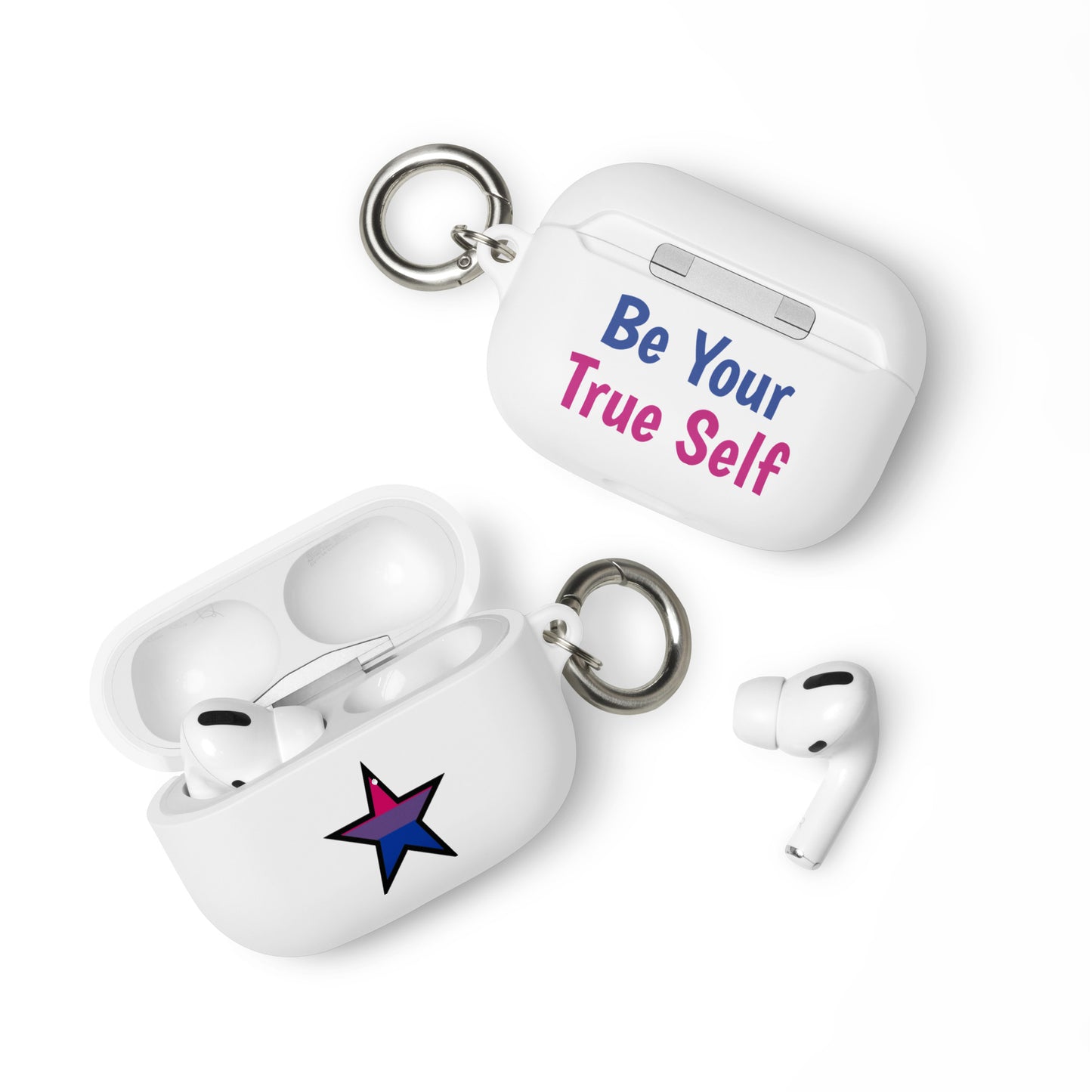 Bisexual Bi Pride Rubber Case for AirPods with Star White AirPods Pro Bisexual rubber-case-for-airpods-white-airpods-pro-front-64ae05b1bd59c