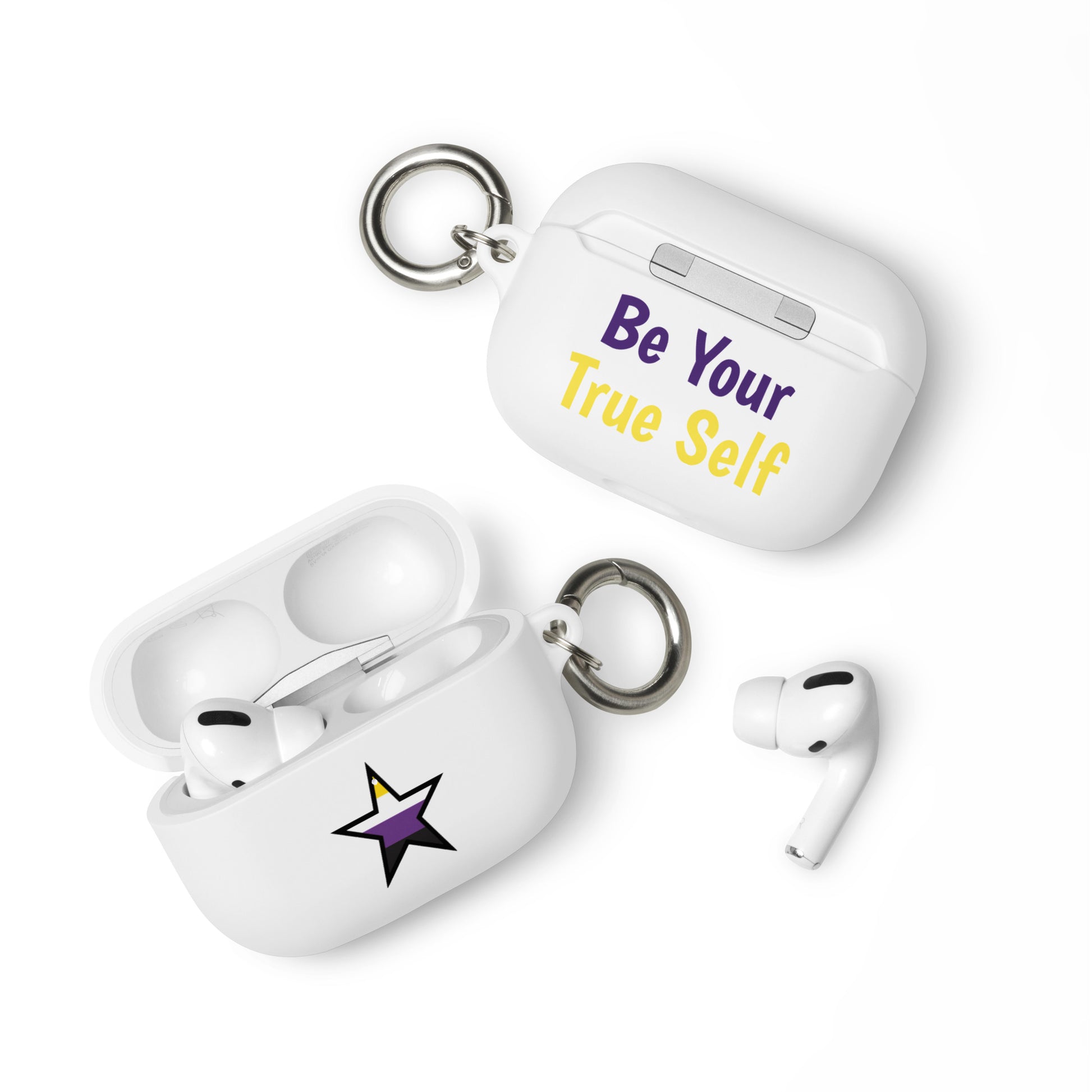 Nonbinary Enby Pride Rubber Case for AirPods - Star White AirPods Pro Nonbinary rubber-case-for-airpods-white-airpods-pro-front-64ae06cc3a93d