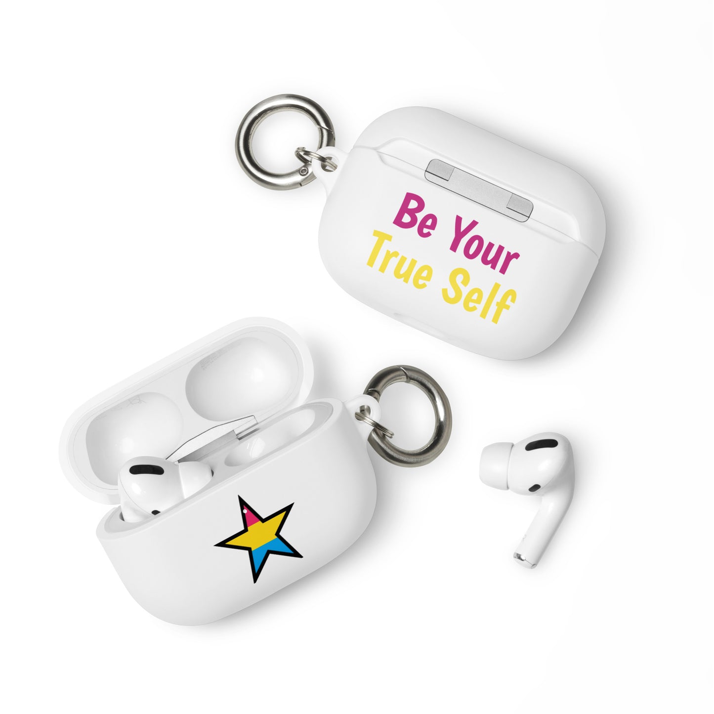 Pansexual Pan Pride Rubber Case for Apple AirPods - Star White AirPods Pro Pansexual rubber-case-for-airpods-white-airpods-pro-front-64ae072e3e82b