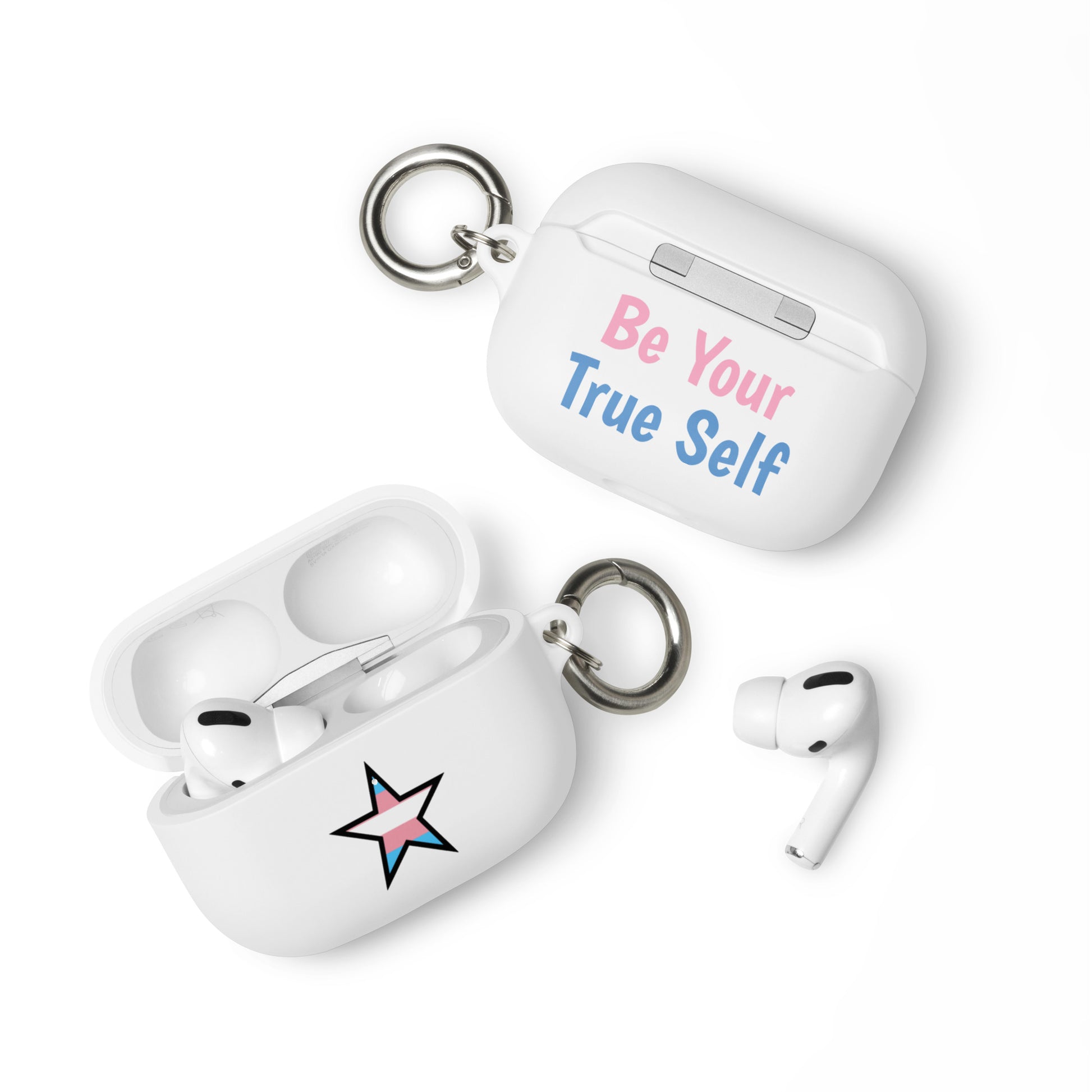 Transgender Trans Pride Rubber Case for Apple AirPods - Star White AirPods Pro Transgender rubber-case-for-airpods-white-airpods-pro-front-64ae075978409