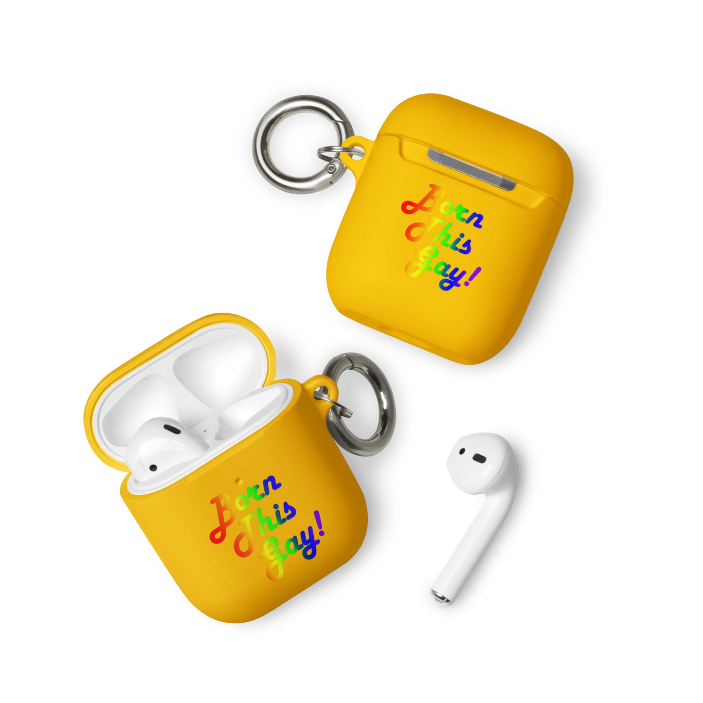 LGBTQ Pride Rubber Case for Apple AirPods - Born This Gay Yellow AirPods Pride rubber-case-for-airpods-yellow-airpods-front-64adce3653e92