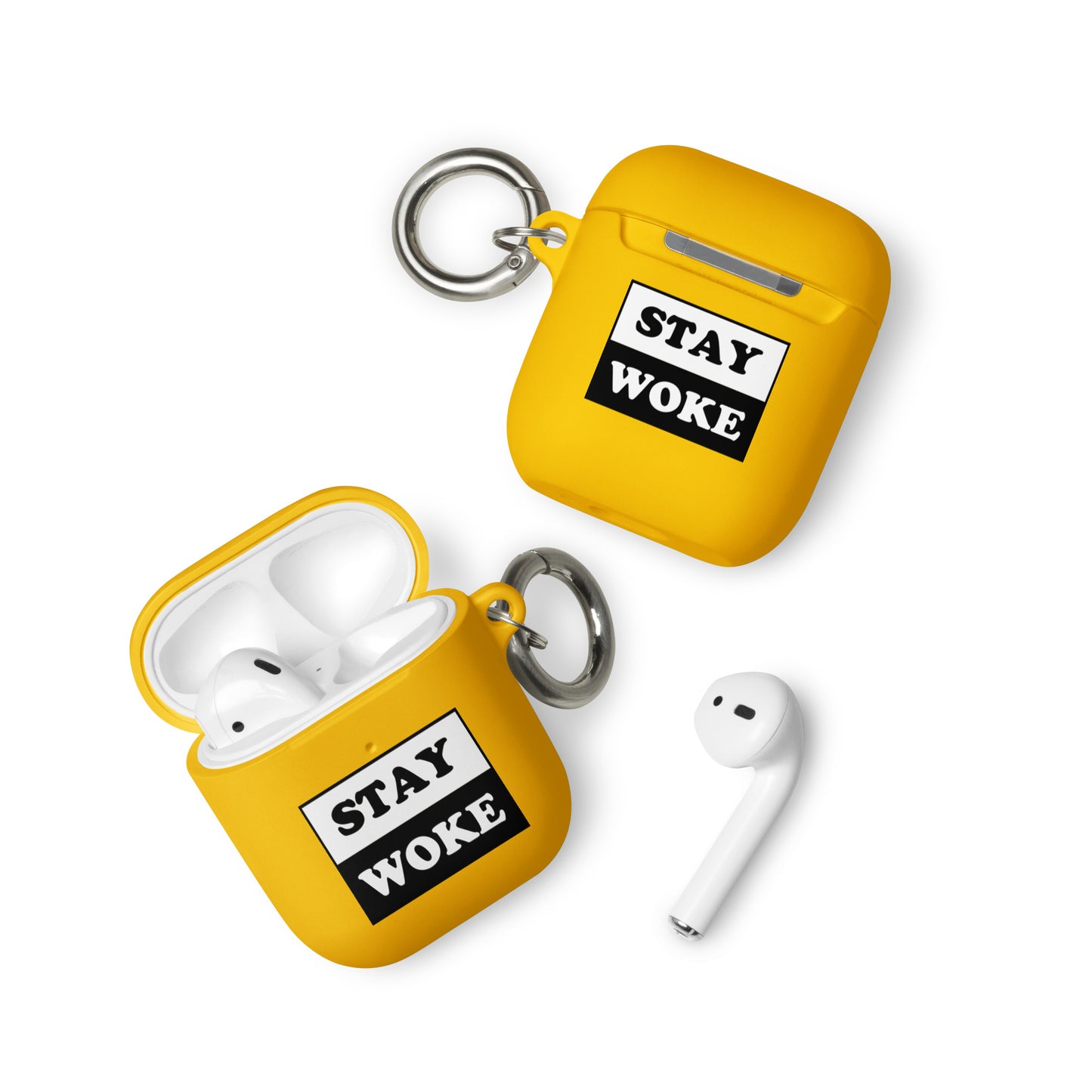 Rubber Case for Apple AirPods - Stay Woke Yellow AirPods rubber-case-for-airpods-yellow-airpods-front-64adcfa3cb0af