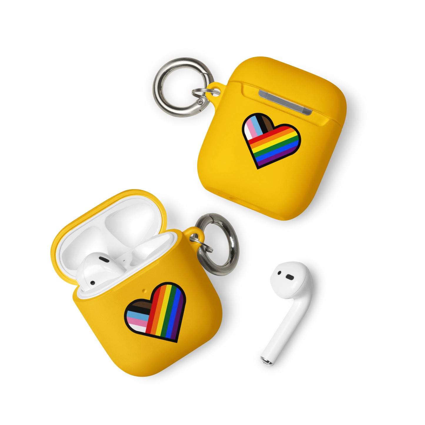 LGBTQ Pride Rubber Case for Apple AirPods - Progress Pride Heart Yellow AirPods Pride rubber-case-for-airpods-yellow-airpods-front-64adec5434ffc