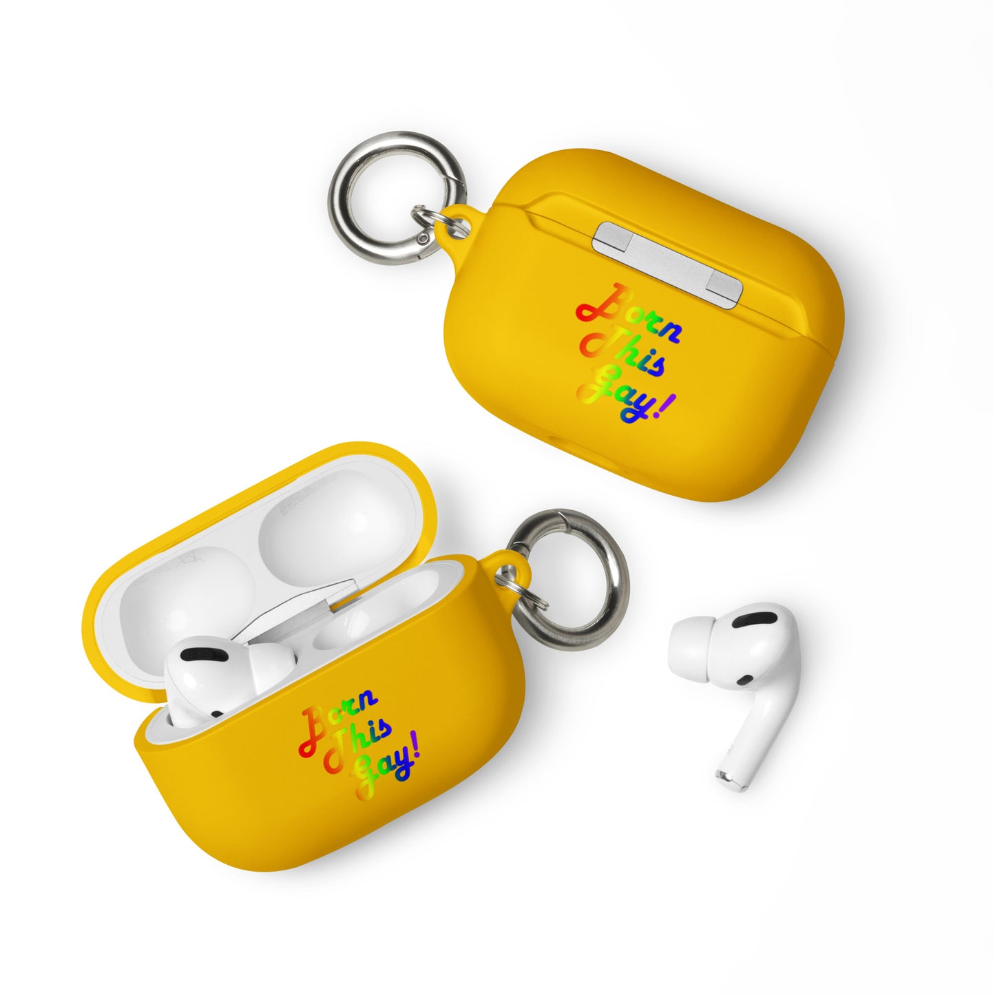 LGBTQ Pride Rubber Case for Apple AirPods - Born This Gay Yellow AirPods Pro Pride rubber-case-for-airpods-yellow-airpods-pro-front-64adce3653f23