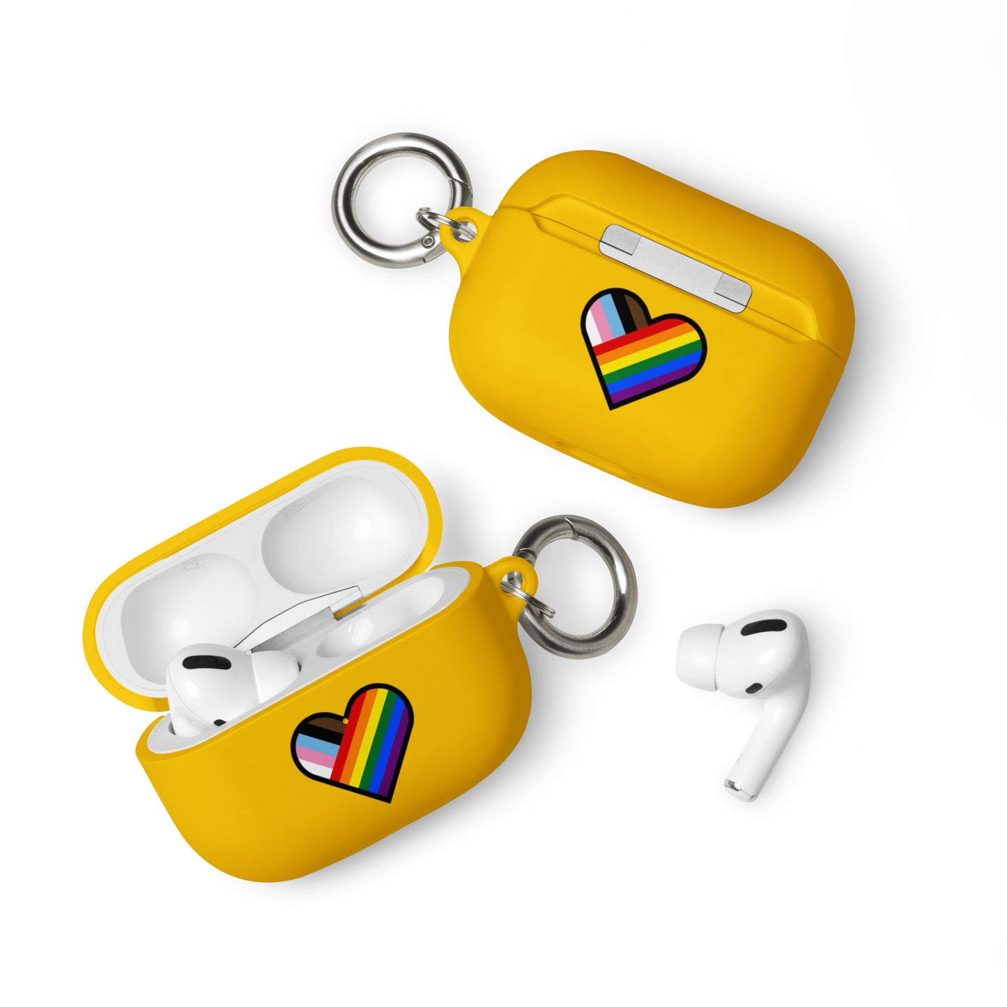 LGBTQ Pride Rubber Case for Apple AirPods - Progress Pride Heart Yellow AirPods Pro Pride rubber-case-for-airpods-yellow-airpods-pro-front-64adec5435087