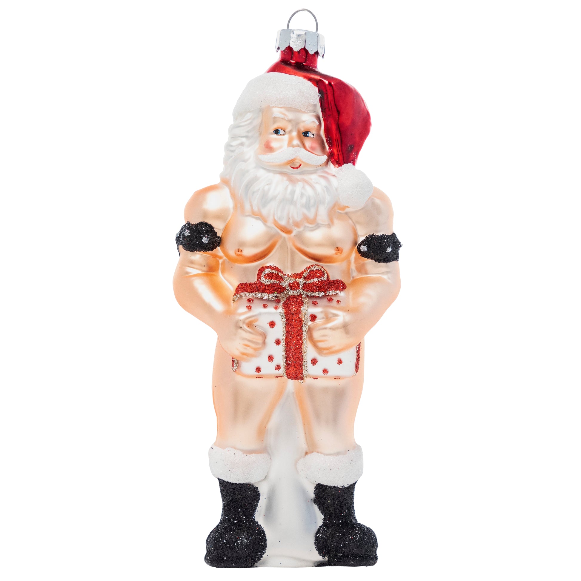 Santa's Big Package Delivery - Hand Blown Glass Holiday Ornament santas-package-delivery-hand-blown-glass-holiday-christmas-ornament-front